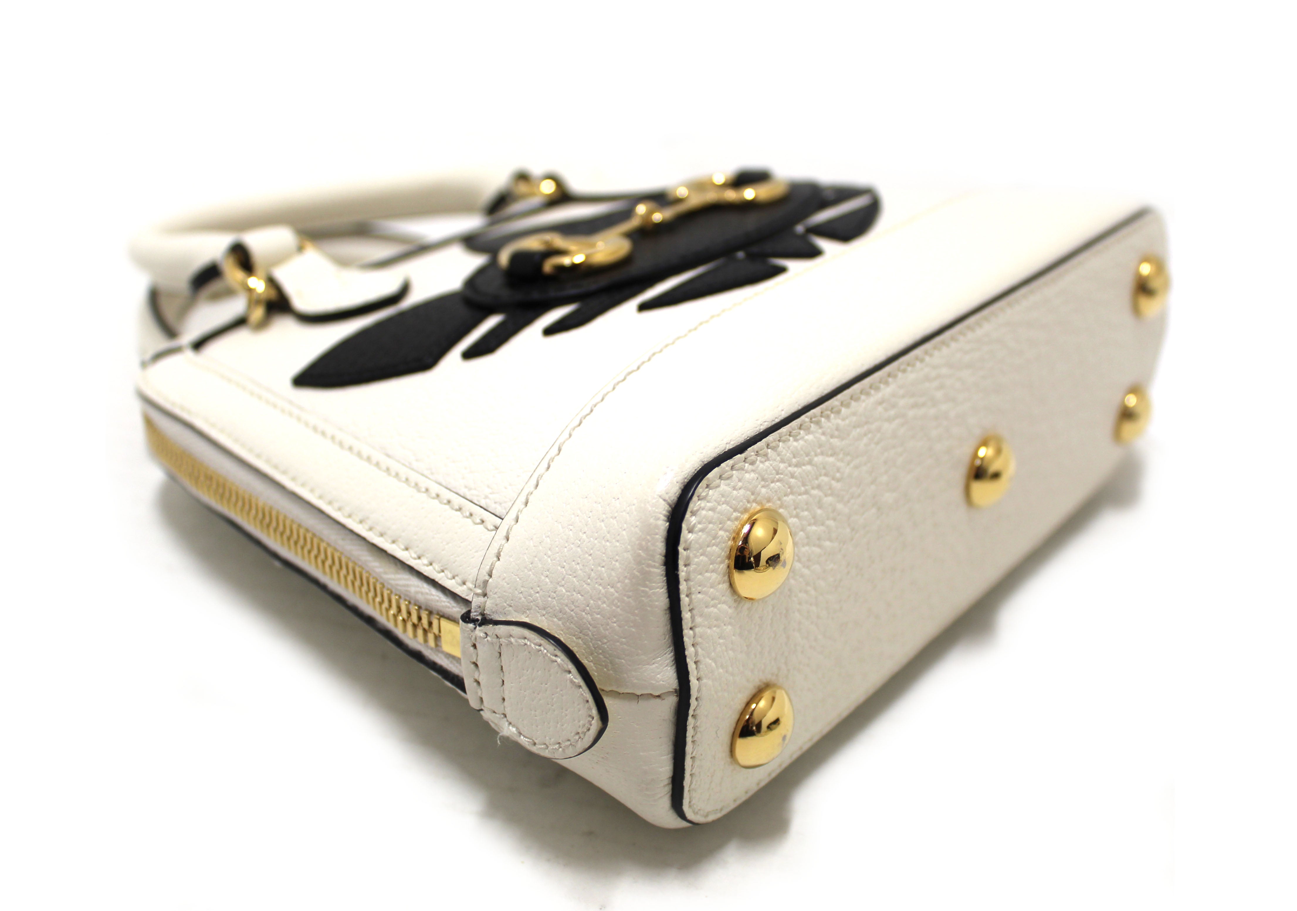 Authentic Limited Edition Adidas x Gucci Horsebit 1955 Mini Top Handle White Leather Bag