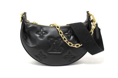 Authentic Louis Vuitton Black Bubblegram Leather Over the Moon Bag