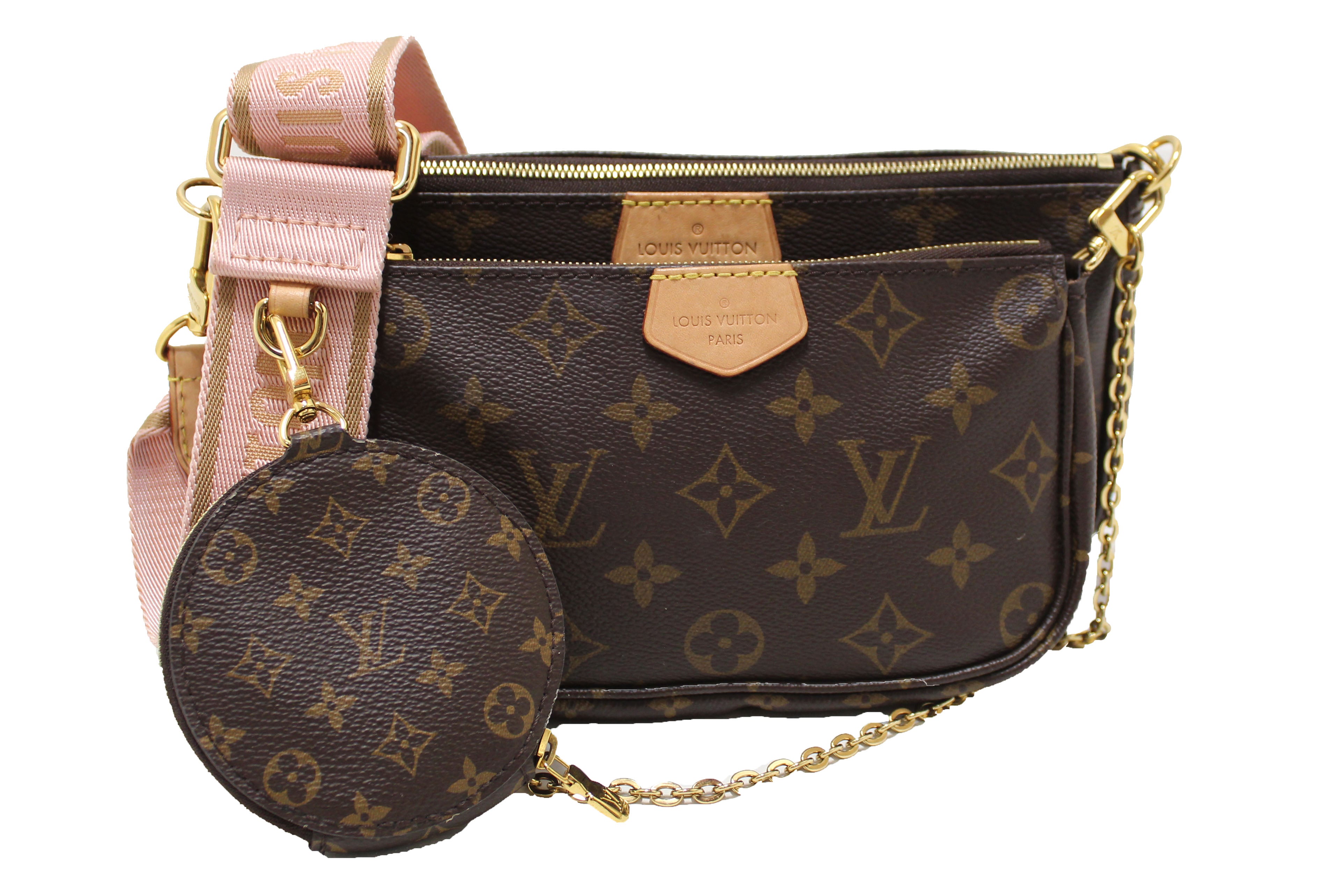 Authentic Louis Vuitton Classic Monogram Light Pink Strap Multi-Pochette Accessoires Bag