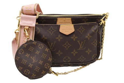Authentic Louis Vuitton Classic Monogram Light Pink Strap Multi-Pochette Accessoires Bag