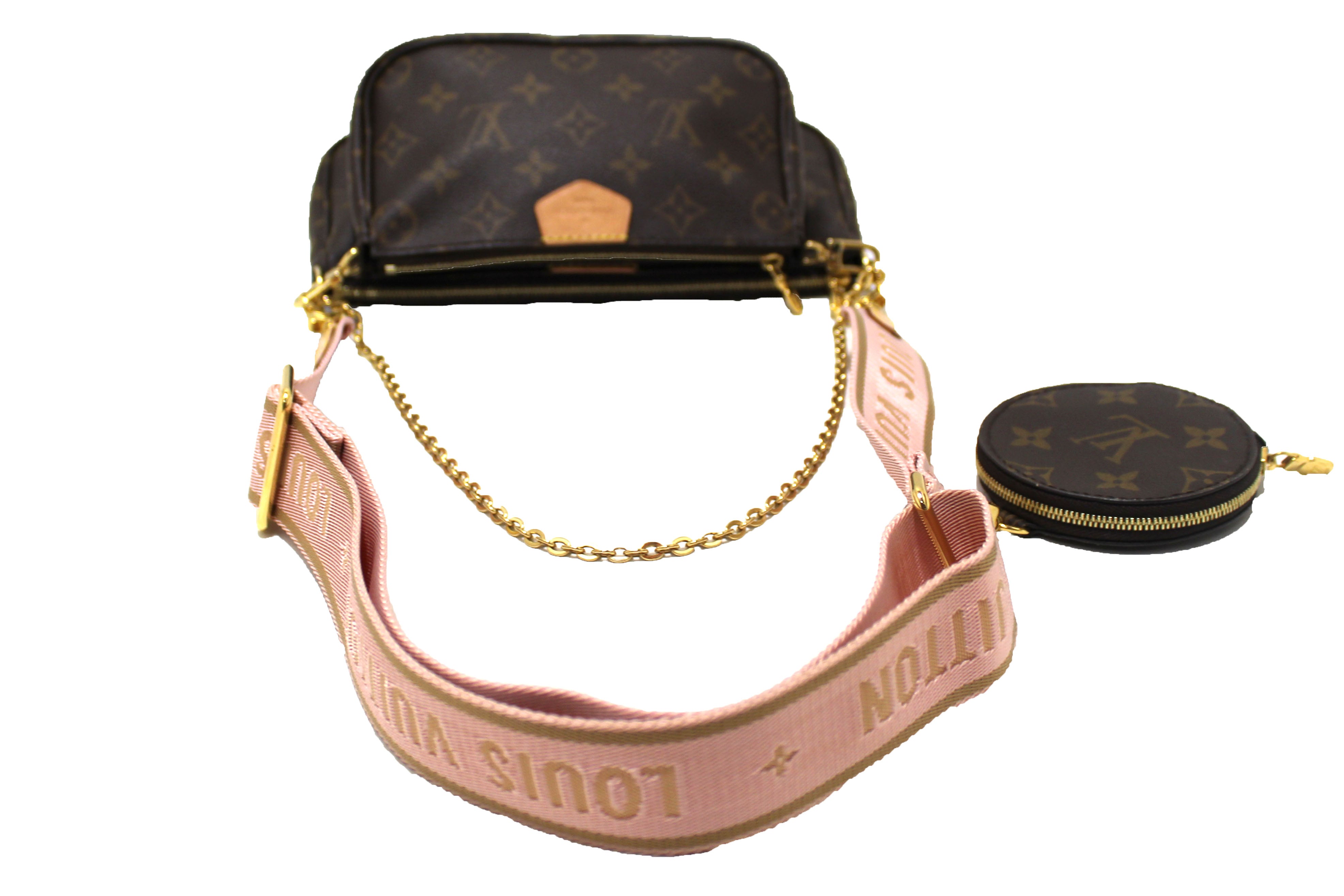 Authentic Louis Vuitton Classic Monogram Light Pink Strap Multi-Pochette Accessoires Bag