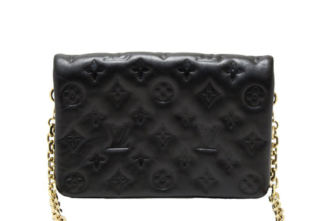 Authentic Louis Vuitton Black Monogram-Embossed Lambskin Pochette Coussin Bag
