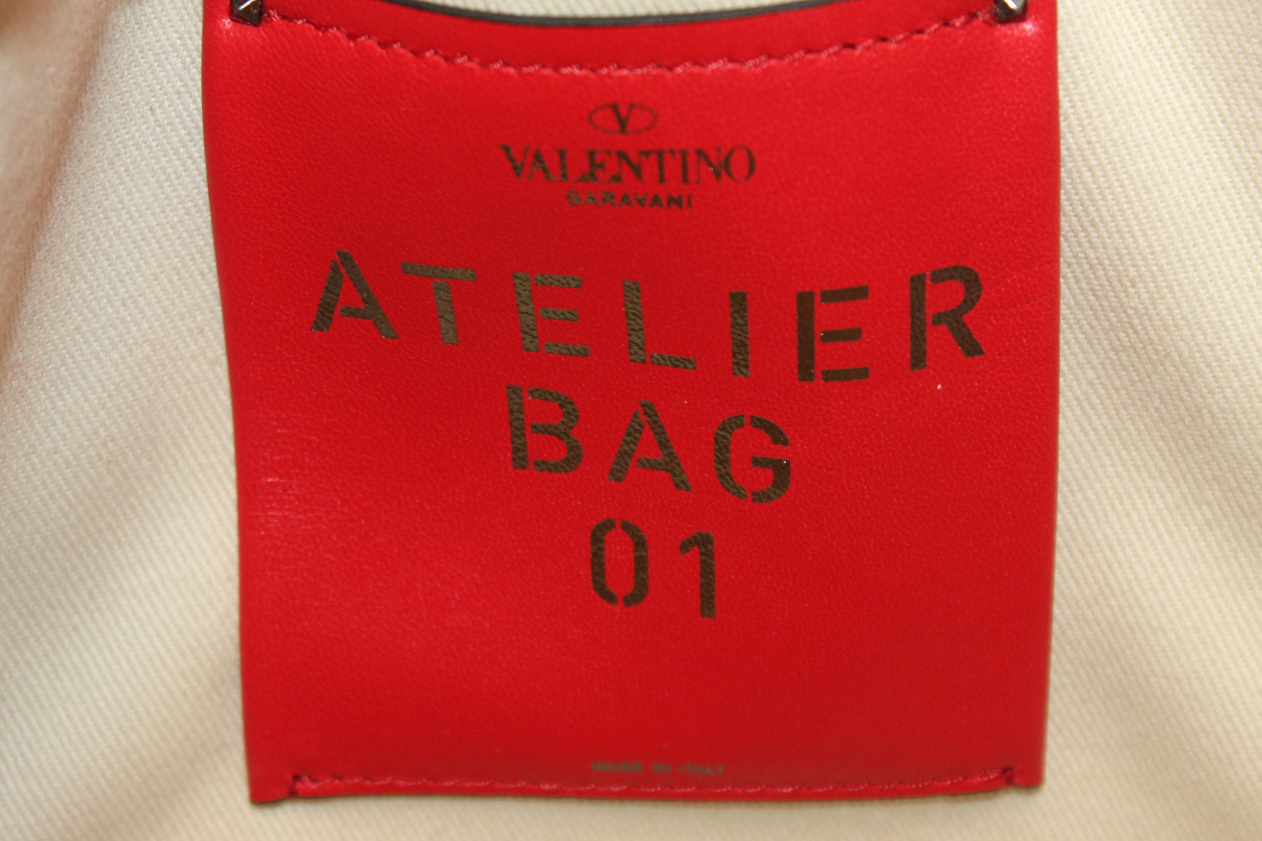 NEW Authentic Valentino Garavani White Atelier Metal Stitch 01 Canvas Mini Tote Bag