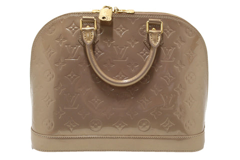 Authentic Louis Vuitton Beige Monogram Vernis Leather Alma PM Handbag