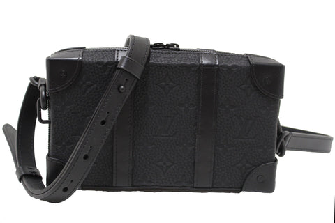 Authentic Louis Vuitton Black Taurillon Monogram Leather Soft Trunk Wallet with Strap