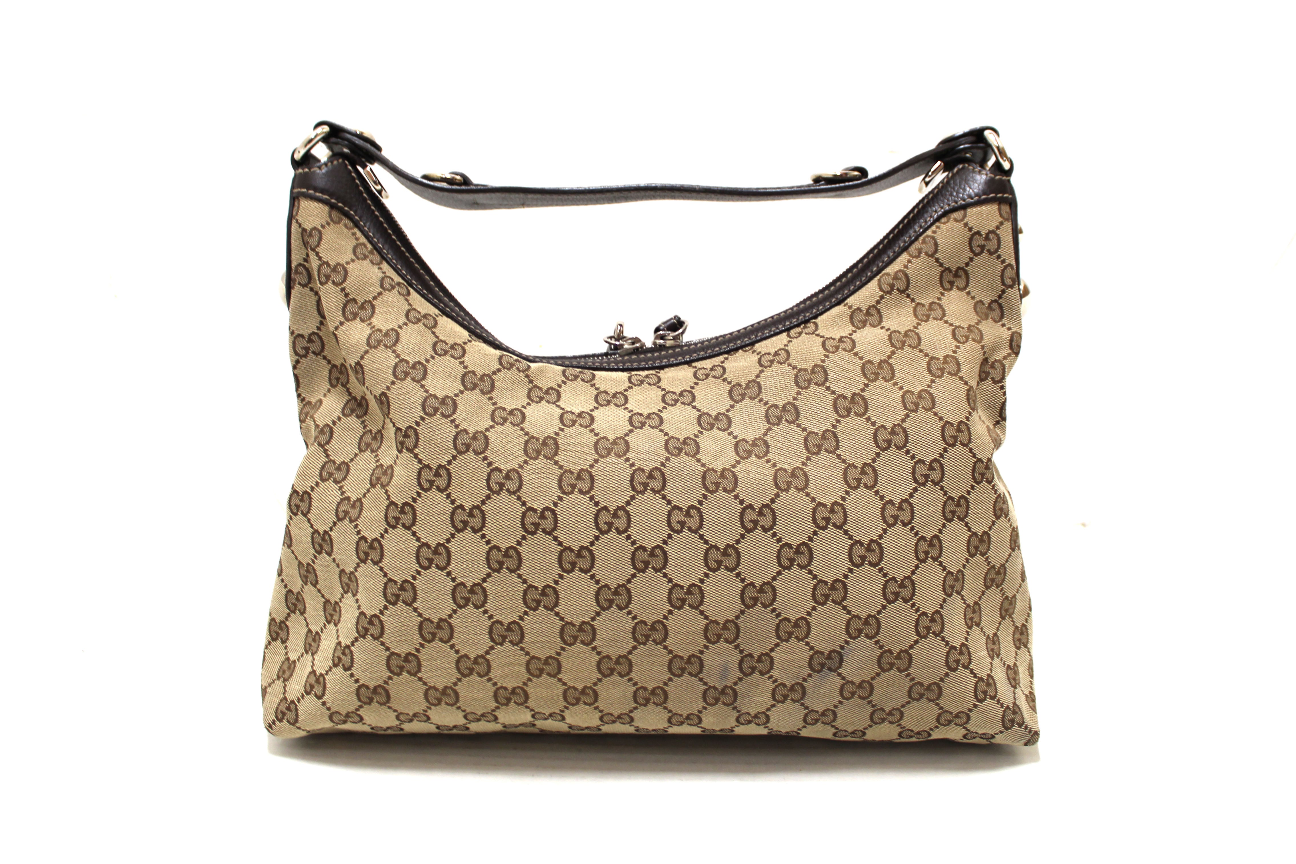 Authentic Gucci Brown GG Canvas Icon Bit Medium Hobo Shoulder Bag