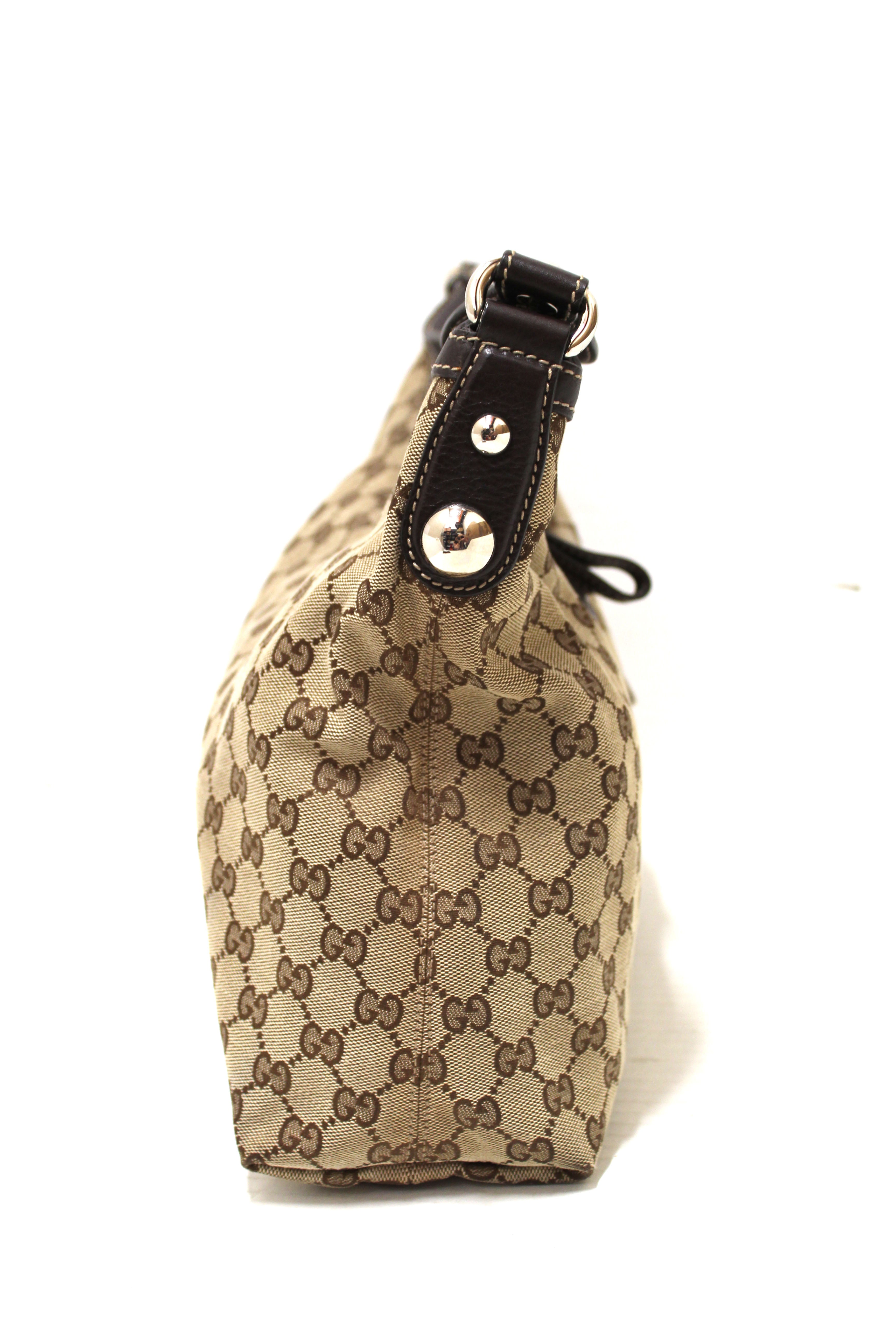 Authentic Gucci Brown GG Canvas Icon Bit Medium Hobo Shoulder Bag