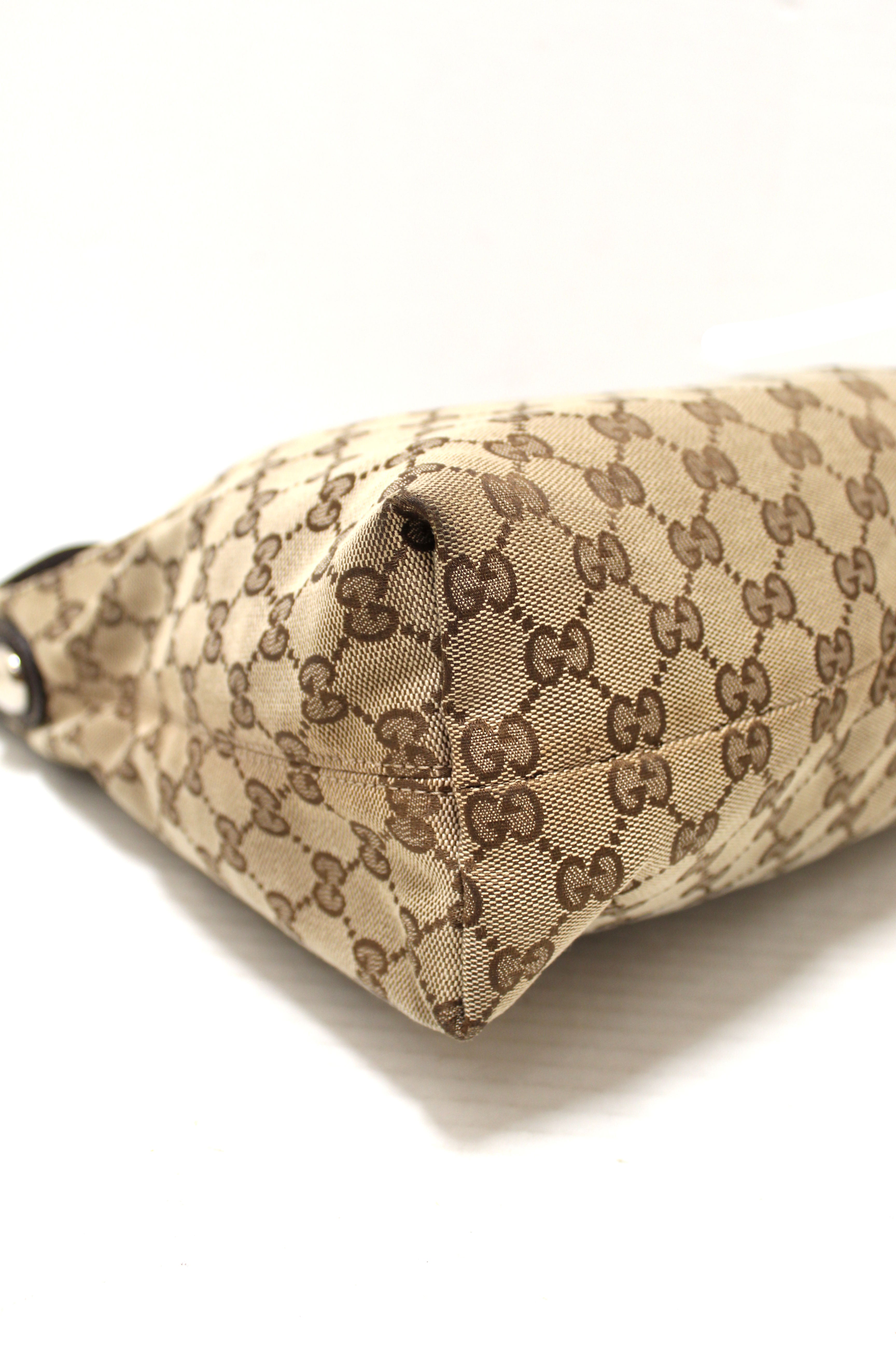 Authentic Gucci Brown GG Canvas Icon Bit Medium Hobo Shoulder Bag