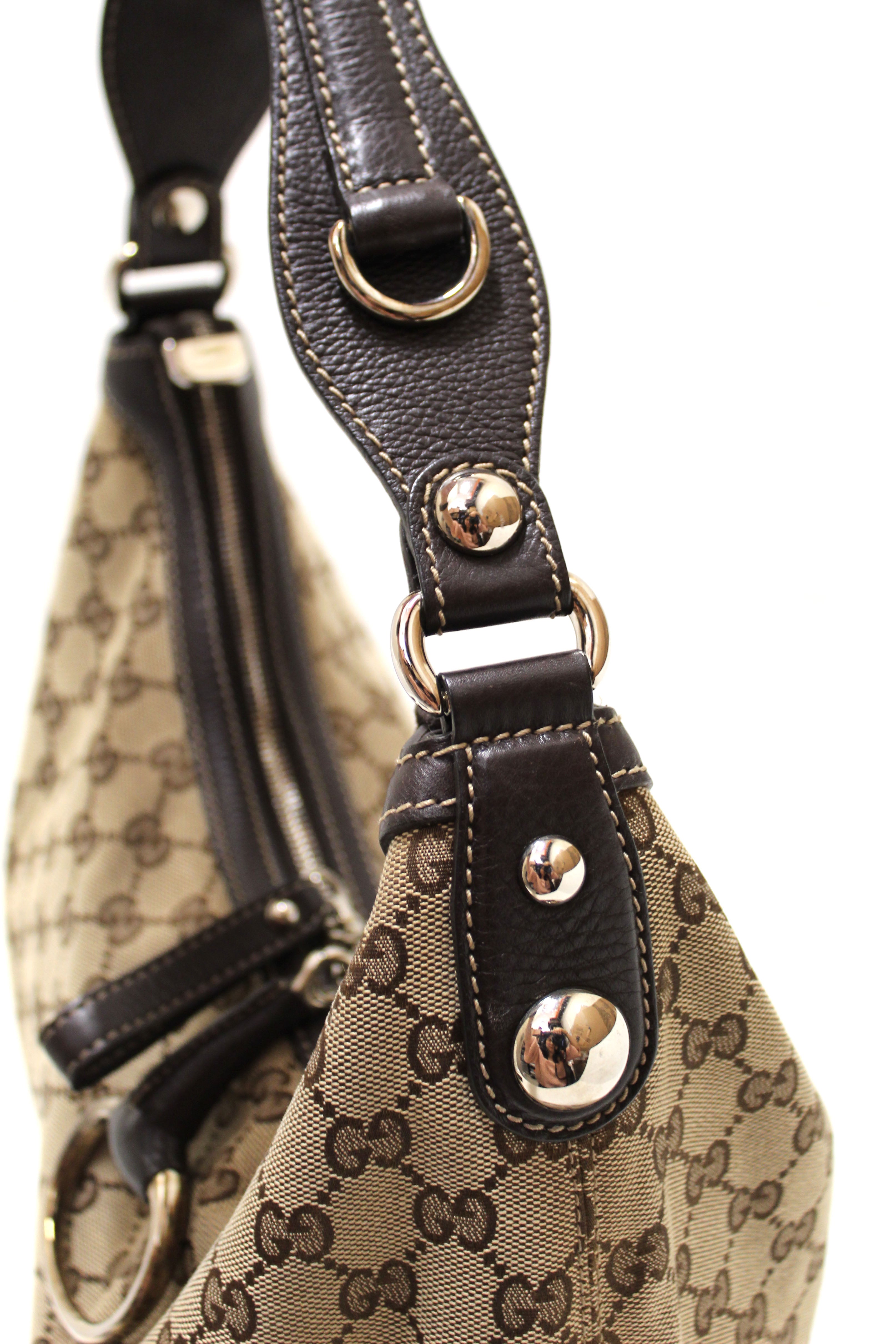 Authentic Gucci Brown GG Canvas Icon Bit Medium Hobo Shoulder Bag