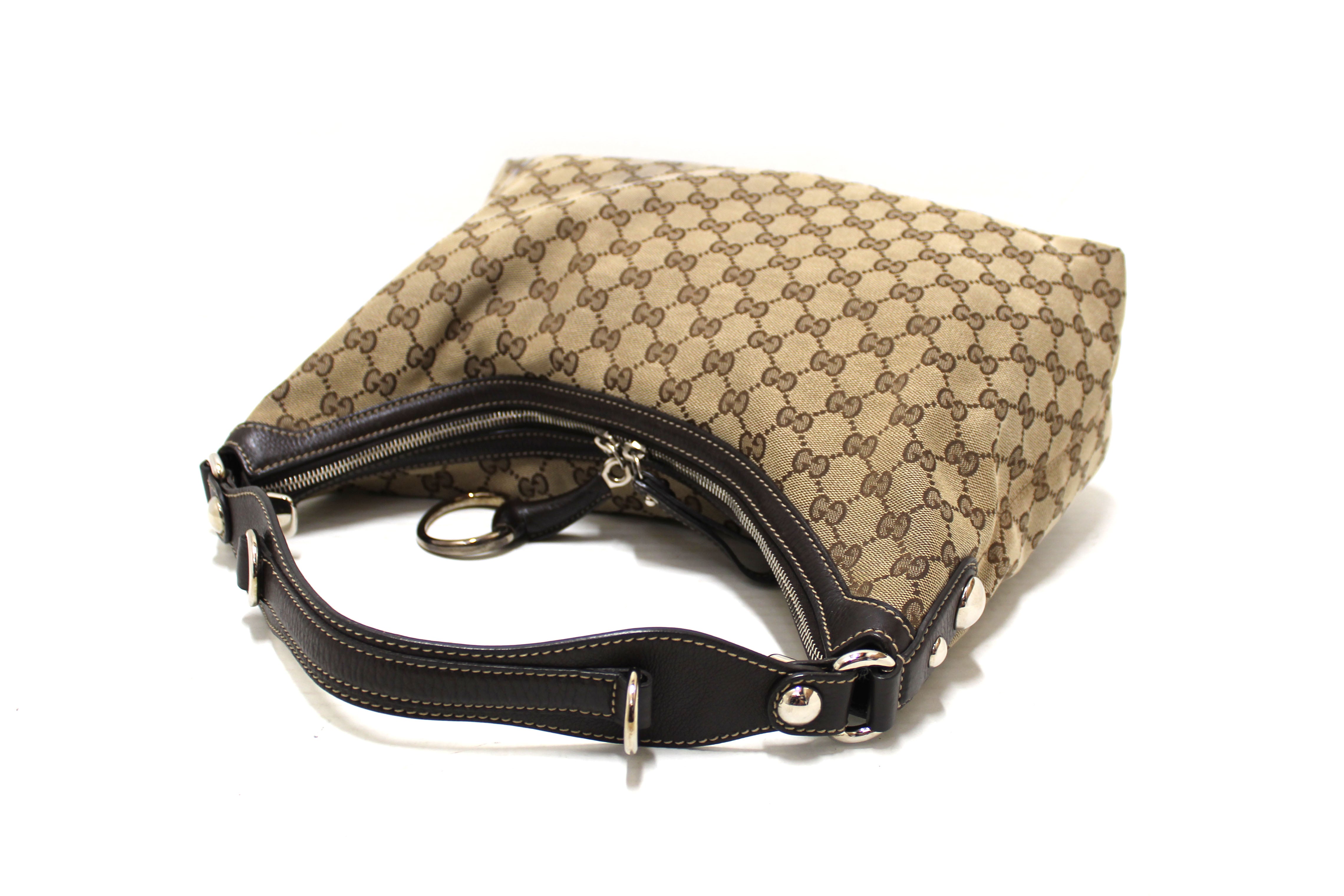 Authentic Gucci Brown GG Canvas Icon Bit Medium Hobo Shoulder Bag