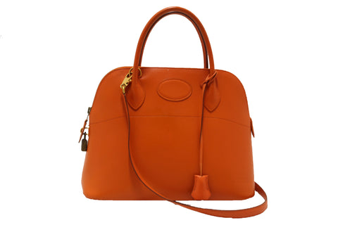 Authentic Hermes Orange Bolide 31 Box Calf Leather Handbag/Shoulder Bag