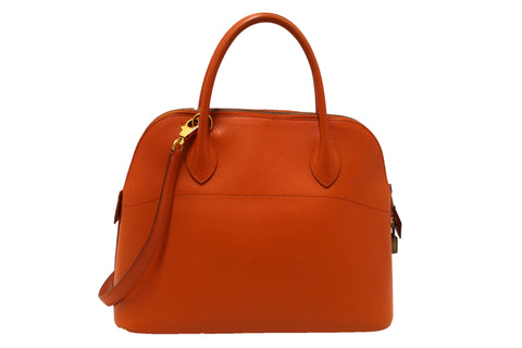 Authentic Hermes Orange Bolide 31 Box Calf Leather Handbag/Shoulder Bag