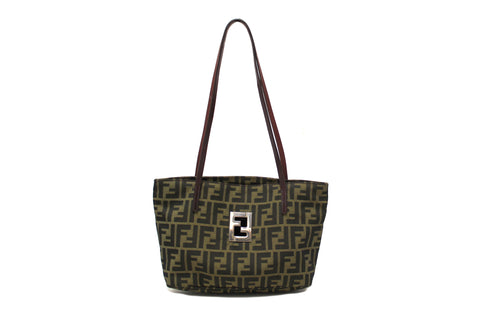 Authentic Fendi Brown Tobacco Zucca Print Canvas Shoulder Tote Bag