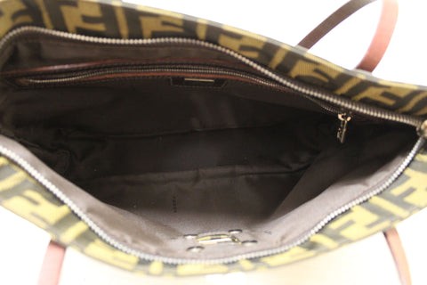 Authentic Fendi Brown Tobacco Zucca Print Canvas Shoulder Tote Bag