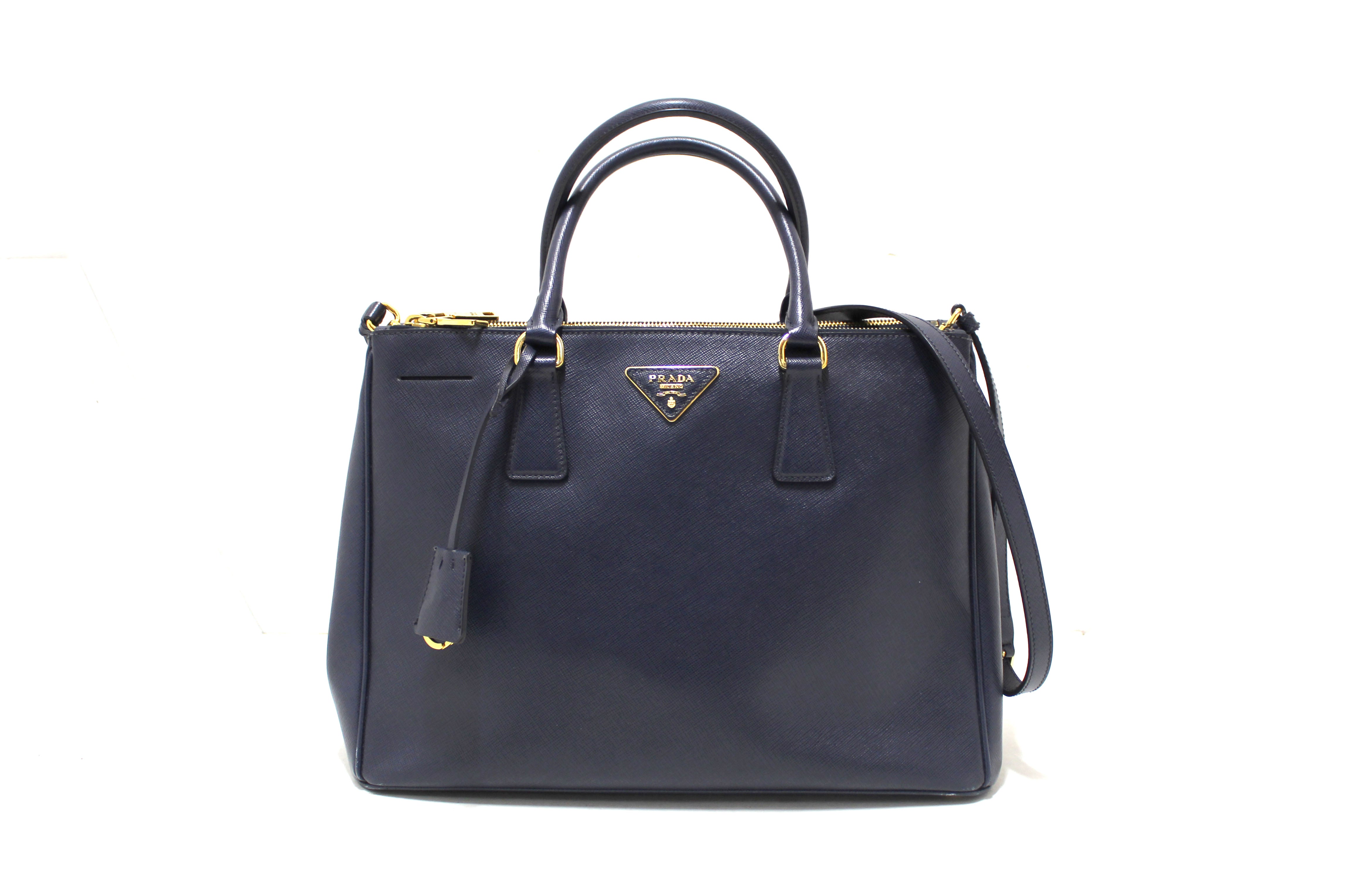 Authentic Prada Navy Blue Saffiano Lux Leather Galleria Large Tote Bag