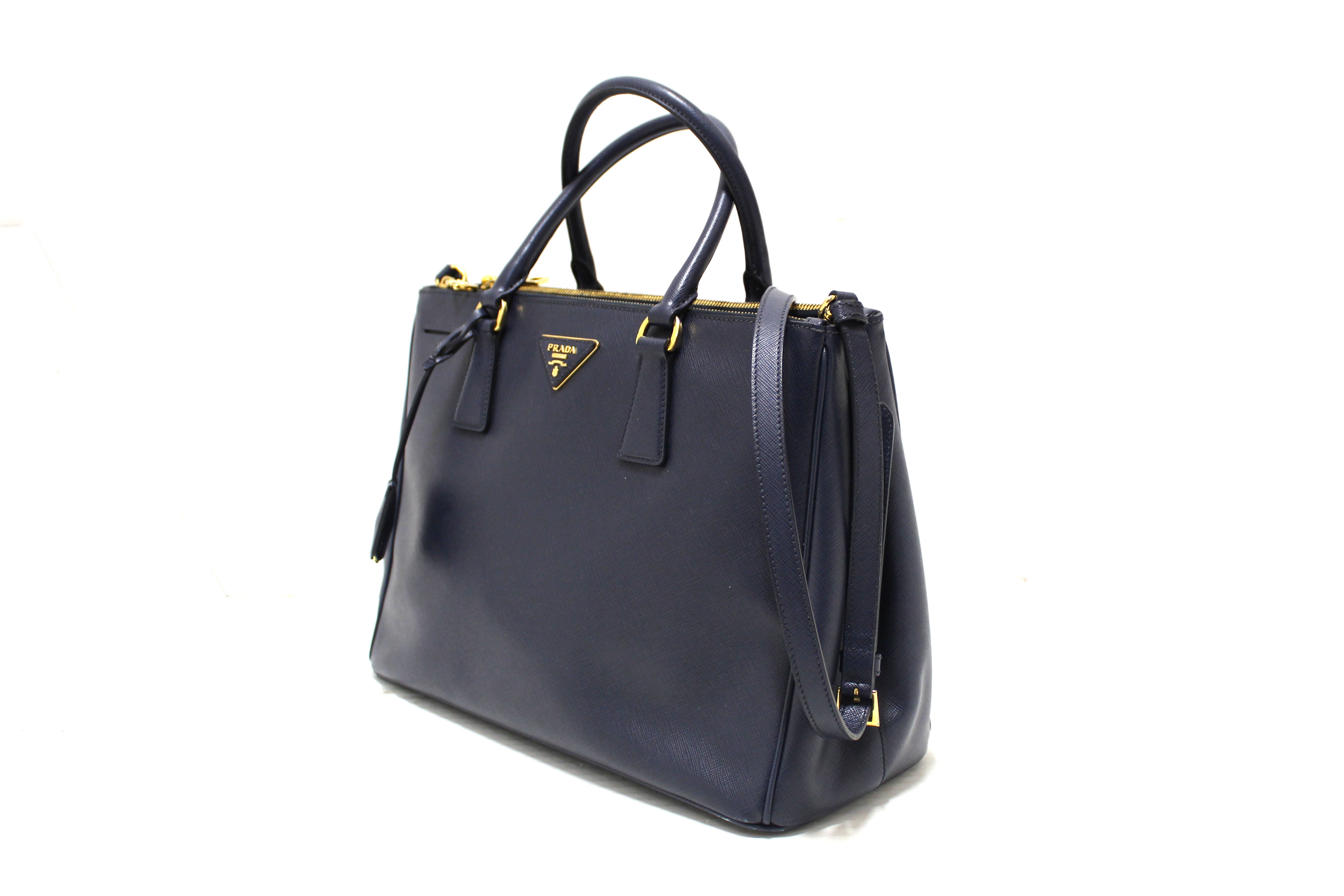 Authentic Prada Navy Blue Saffiano Lux Leather Galleria Large Tote Bag