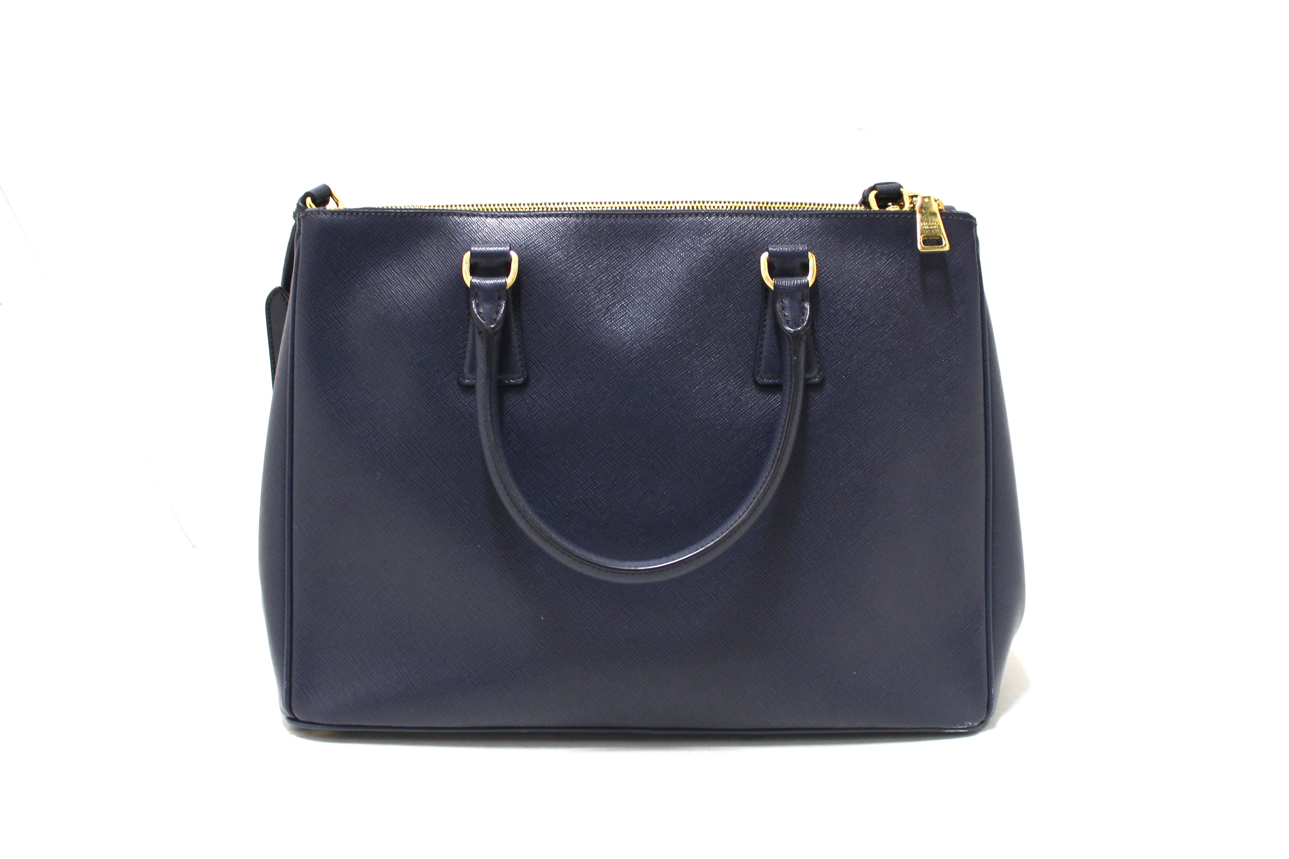 Authentic Prada Navy Blue Saffiano Lux Leather Galleria Large Tote Bag