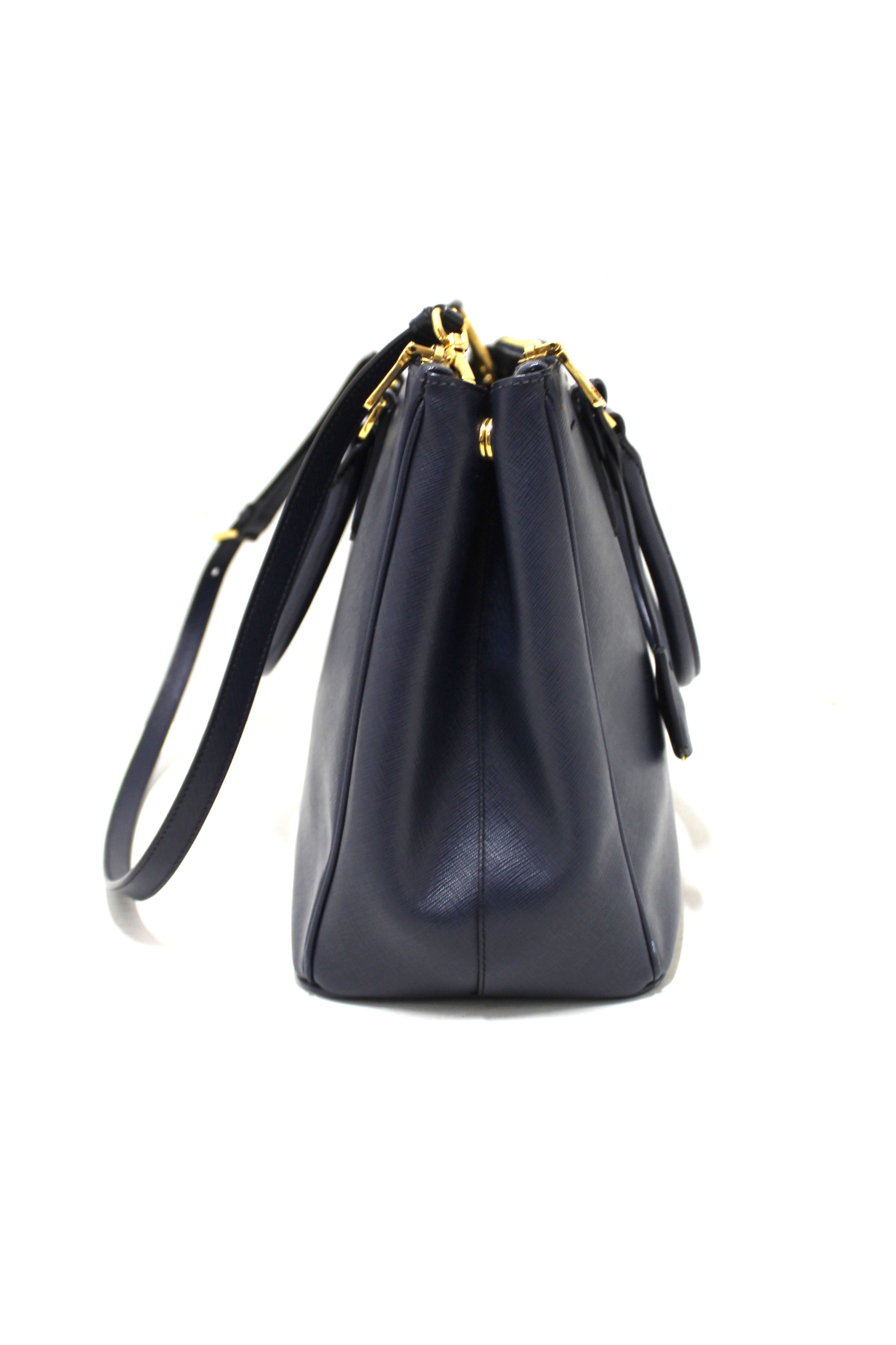 Authentic Prada Navy Blue Saffiano Lux Leather Galleria Large Tote Bag