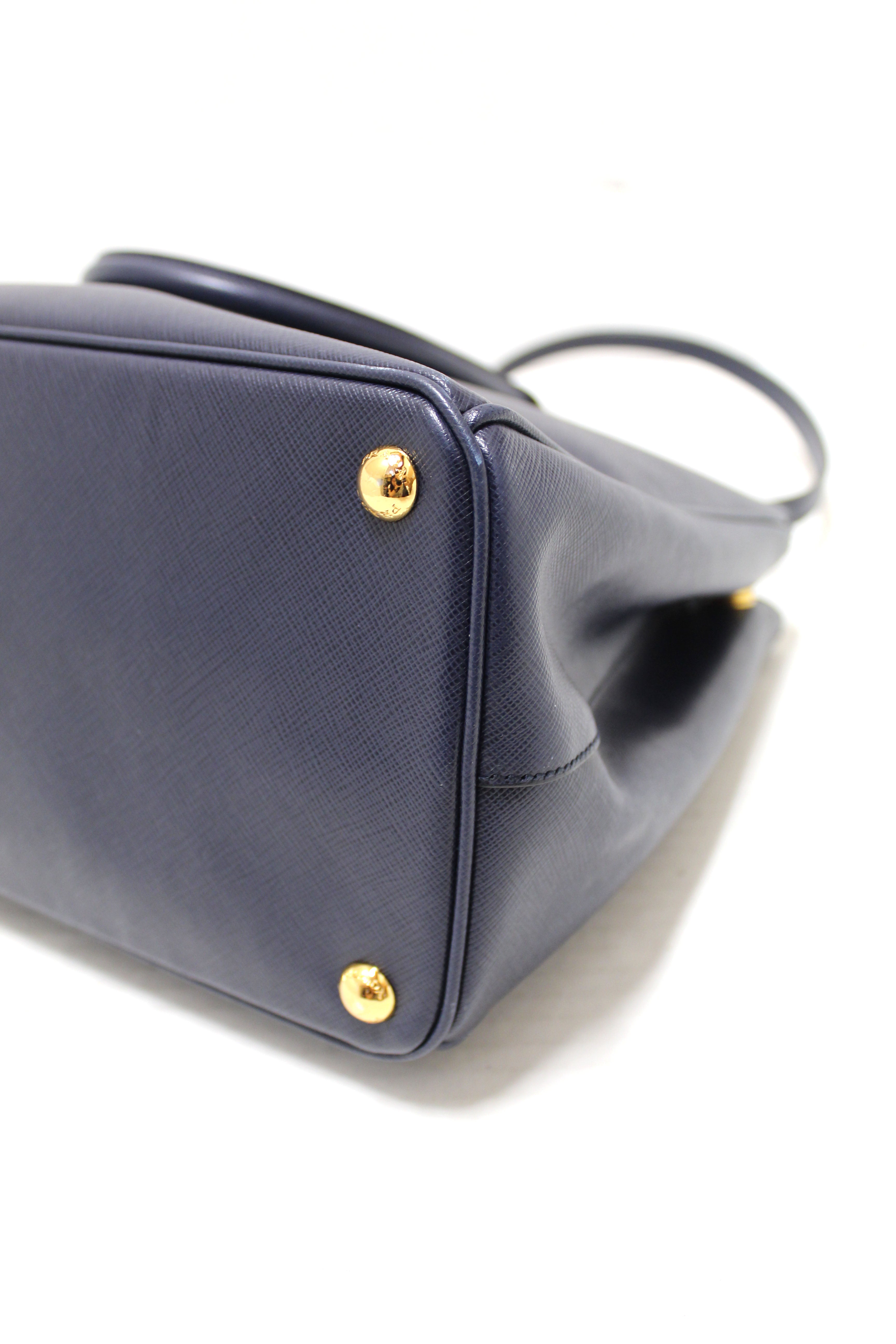 Authentic Prada Navy Blue Saffiano Lux Leather Galleria Large Tote Bag