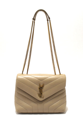 Authentic Yves Saint Laurent YSL Beige Leather Loulou Small Shoulder Bag