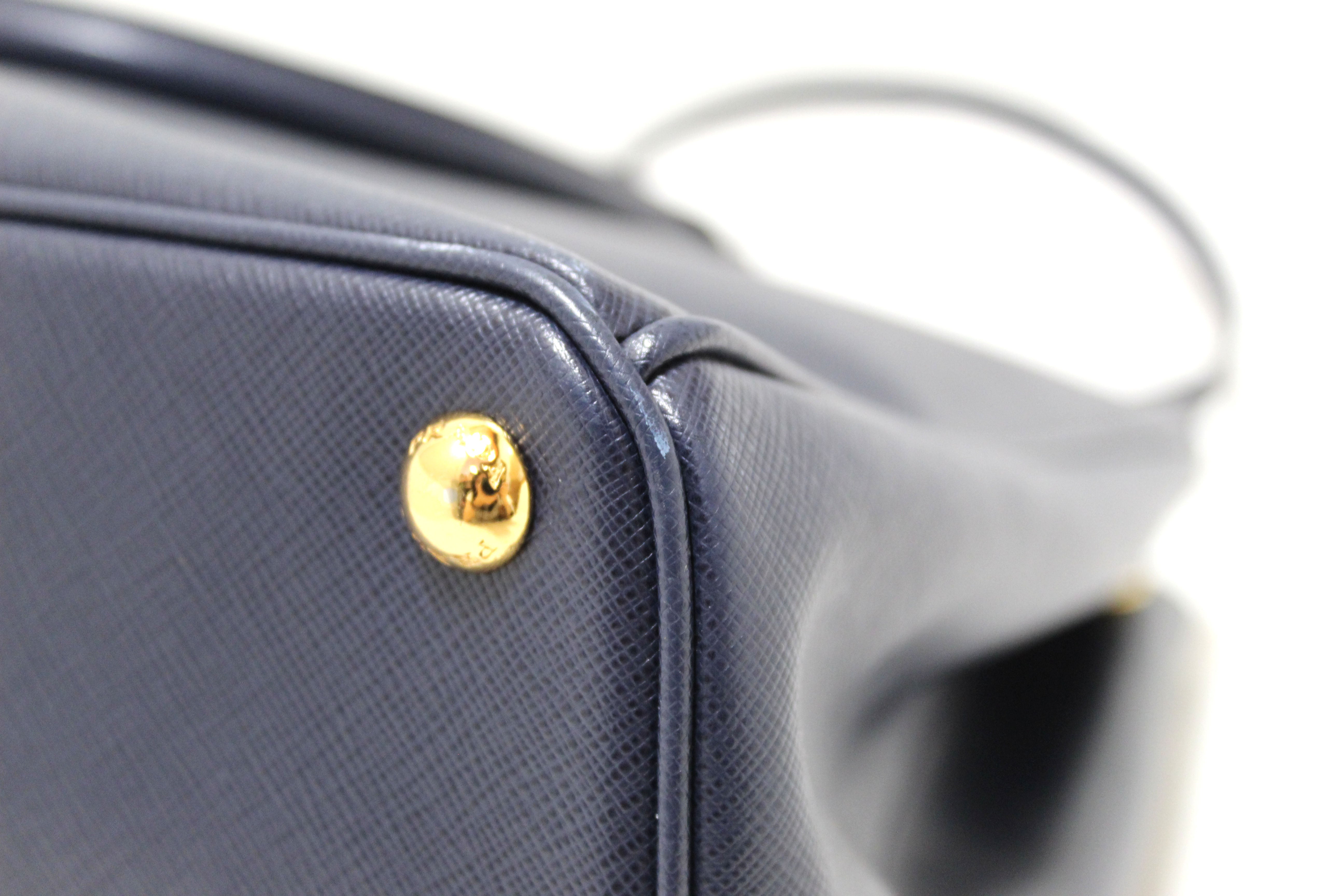 Authentic Prada Navy Blue Saffiano Lux Leather Galleria Large Tote Bag