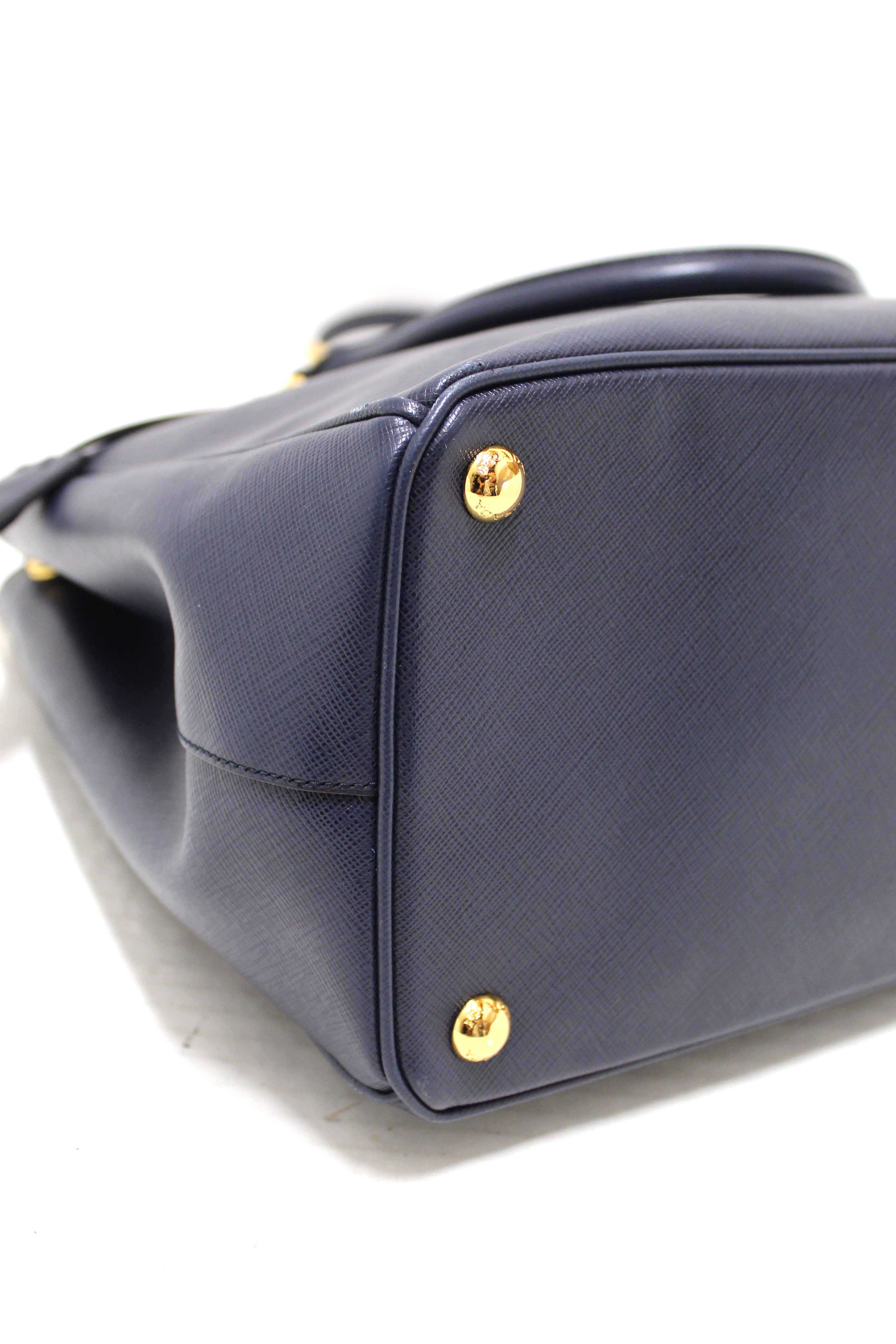 Authentic Prada Navy Blue Saffiano Lux Leather Galleria Large Tote Bag