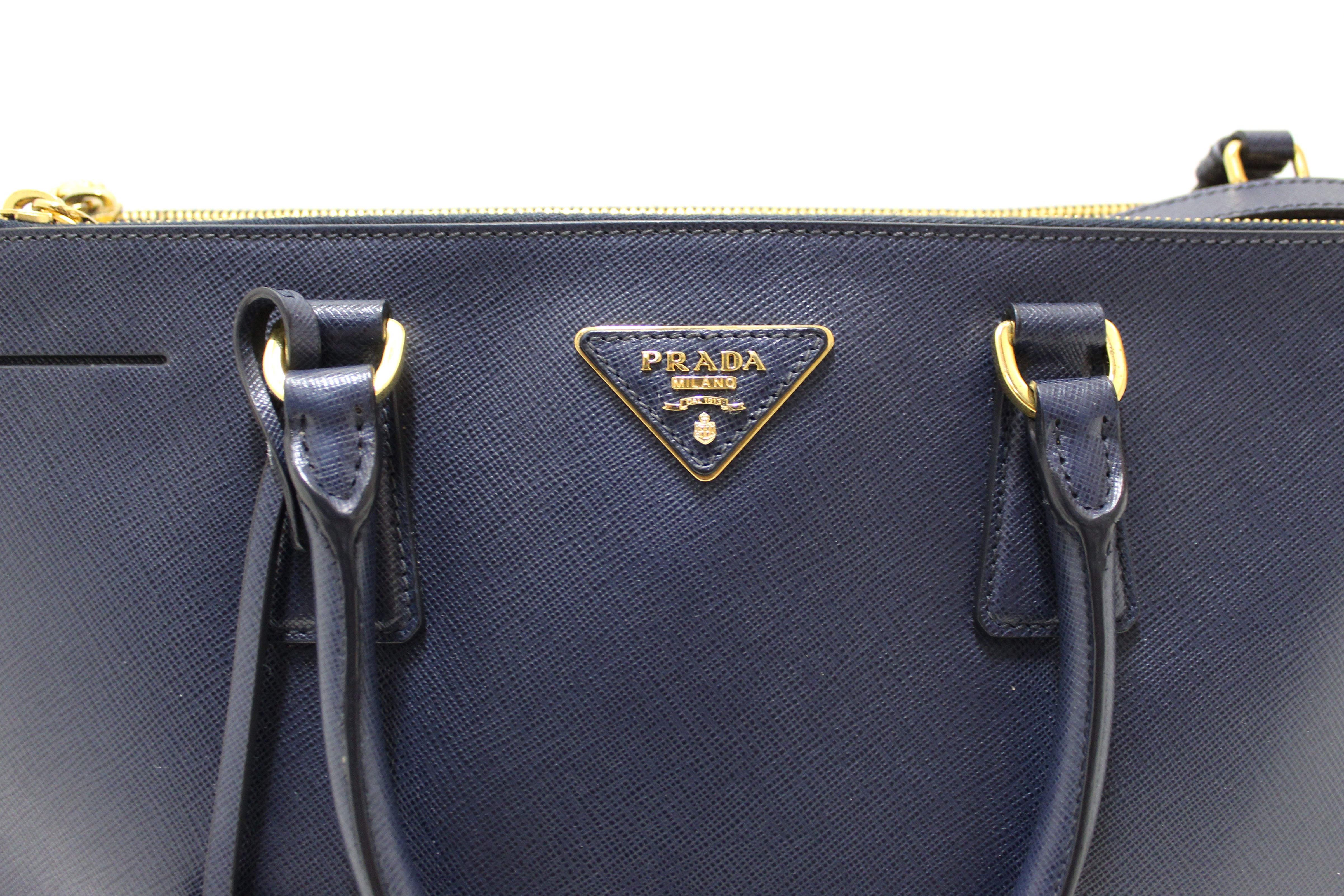 Authentic Prada Navy Blue Saffiano Lux Leather Galleria Large Tote Bag