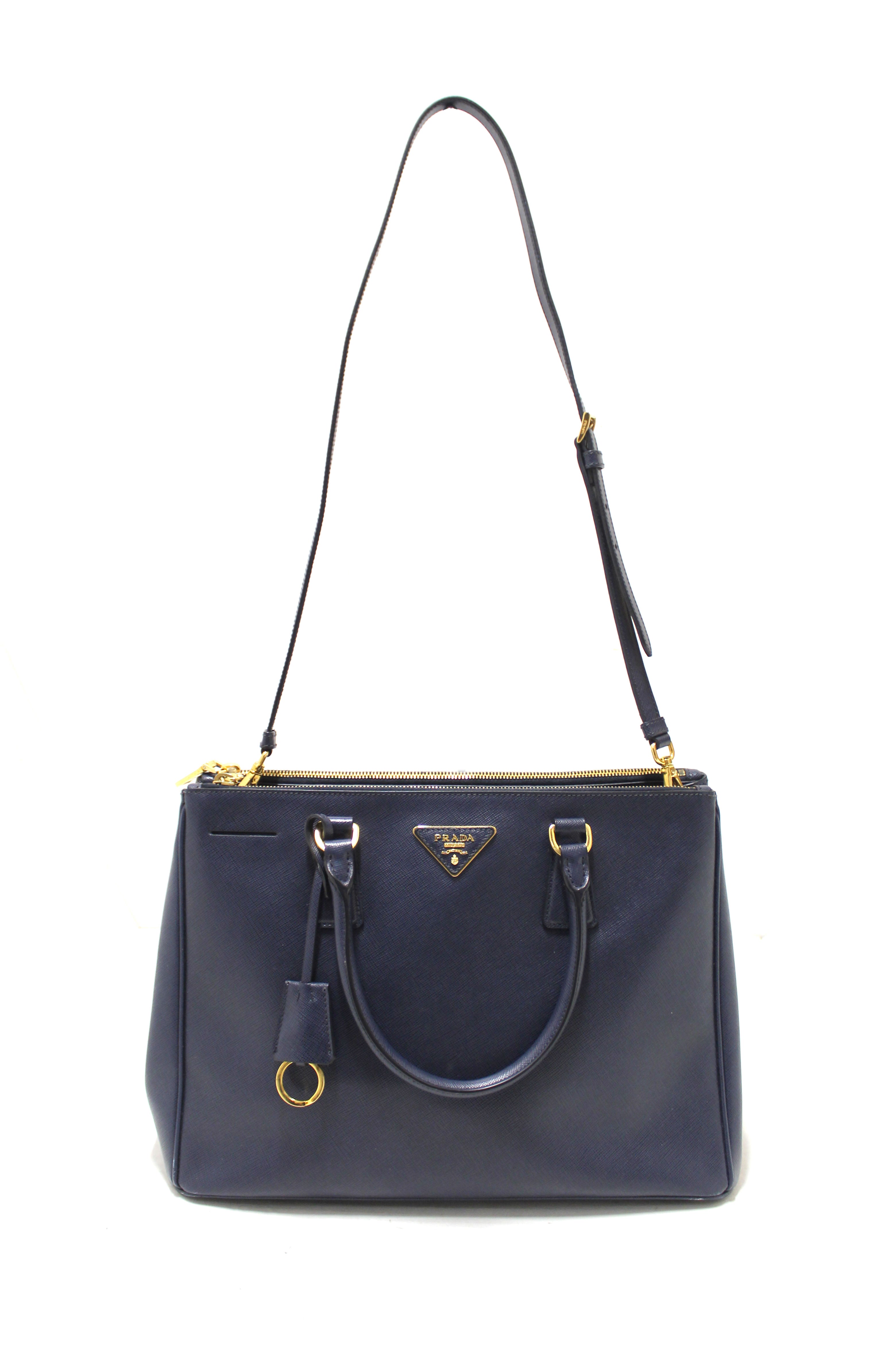 Authentic Prada Navy Blue Saffiano Lux Leather Galleria Large Tote Bag