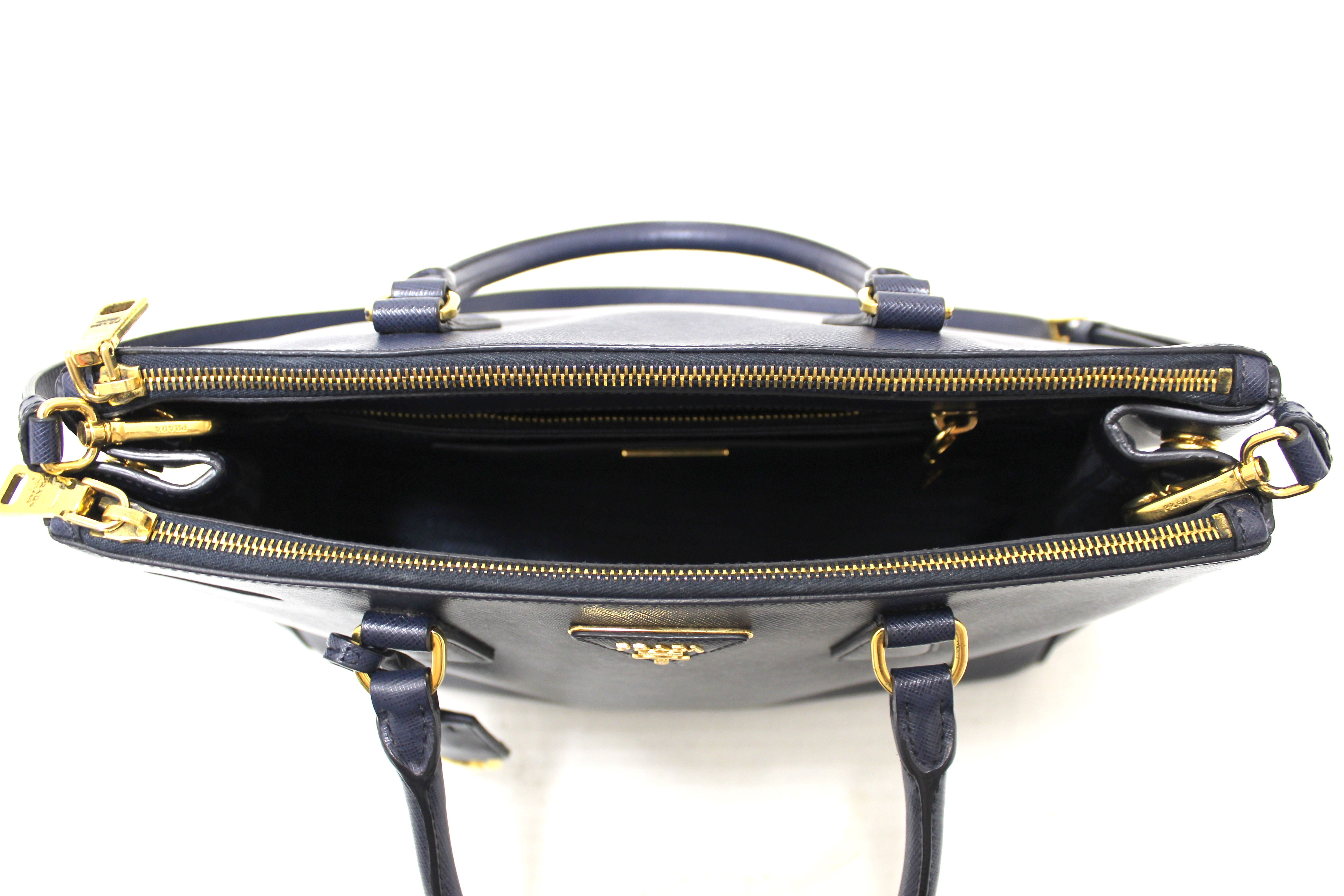 Authentic Prada Navy Blue Saffiano Lux Leather Galleria Large Tote Bag