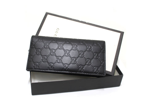 Authentic Gucci Black Guccissima Leather Long Wallet