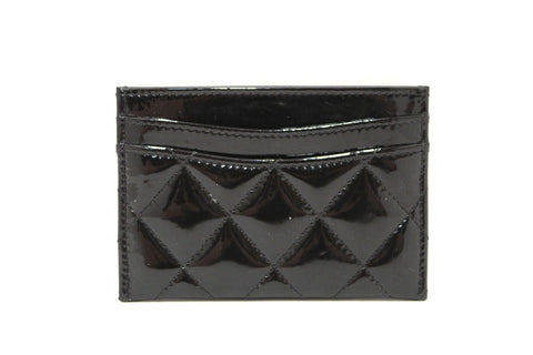 Authentic Chanel Black Quilted Patent Leather Leather Card Holder