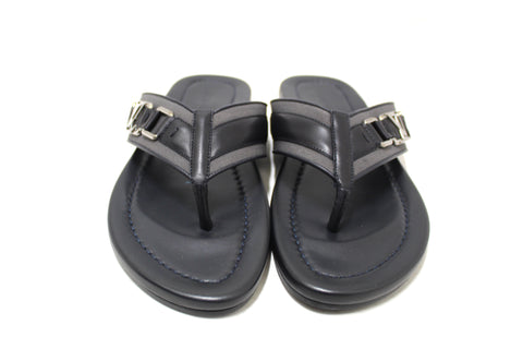 Authentic New Louis Vuitton Black Leather Atoll Thong Slipper Sandals Shoes Size 8
