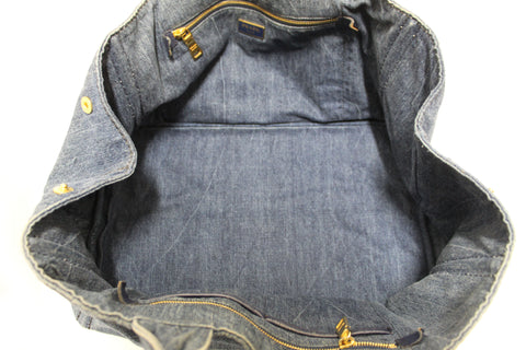 Authentic Prada Blue Large Canapa Denim Tote Handbag