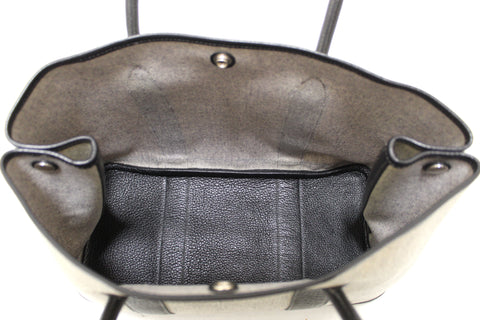 Authentic Hermes Grey Toile and Black Leather Garden Party 36 MM Tote Bag