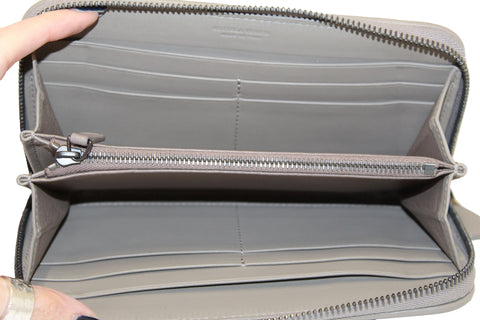 Authentic Bottega Veneta Grey Nappa Intrecciato Leather Zip Around Wallet