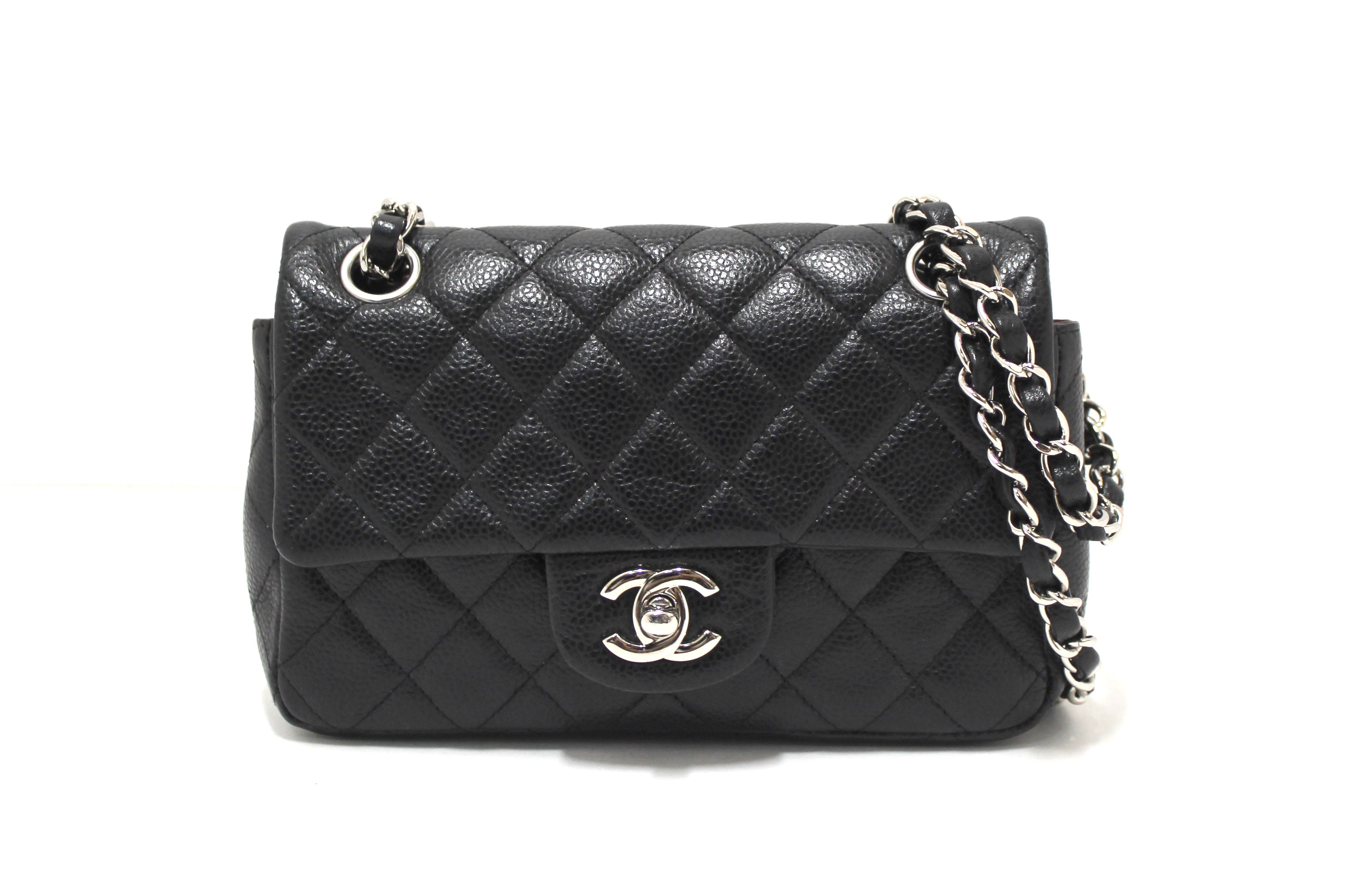 Chanel Black Quilted Caviar Leather Classic Mini Rectangle Flap Crossbody Bag