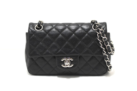 Chanel Black Quilted Caviar Leather Classic Mini Rectangle Flap Crossbody Bag