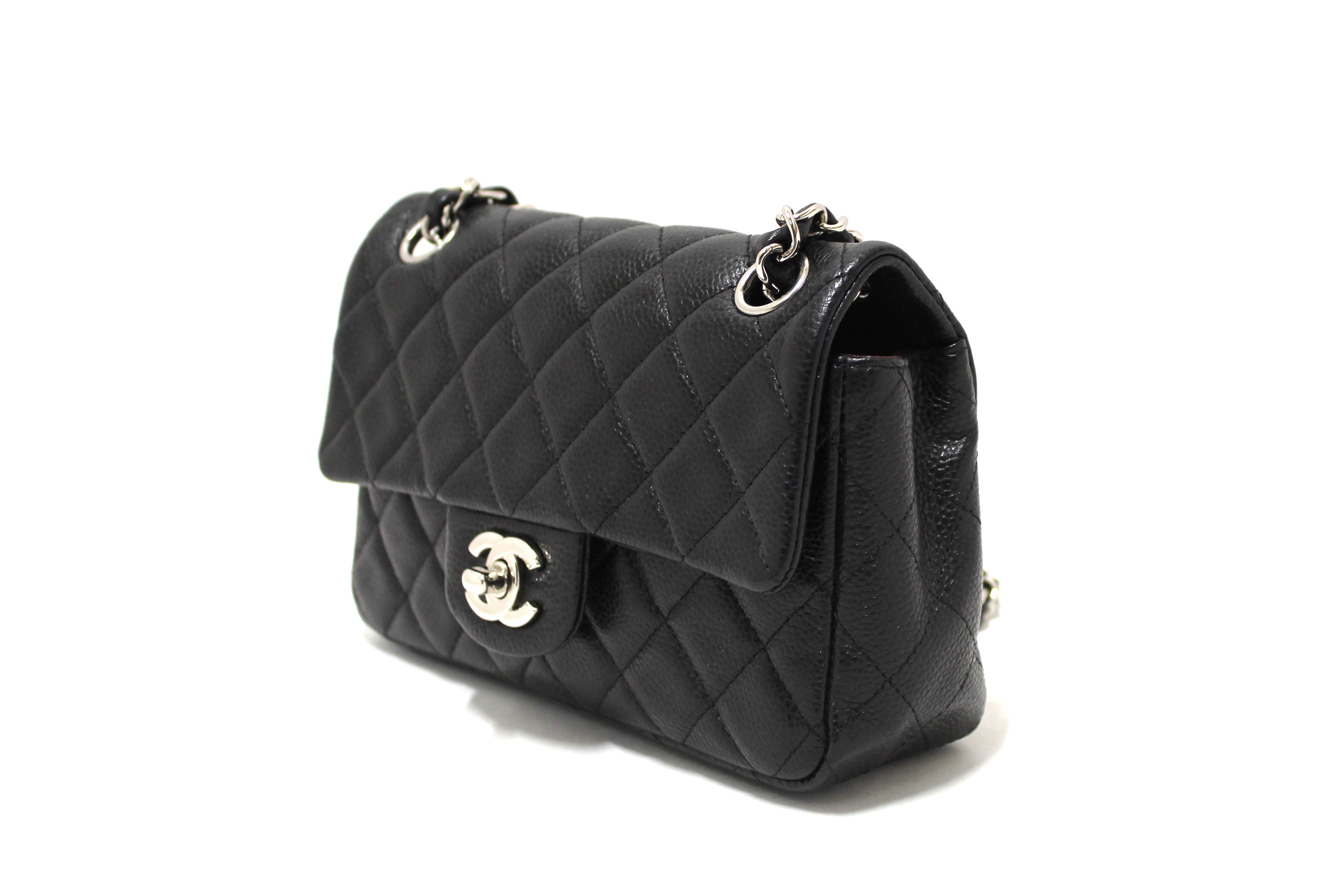 Chanel Black Quilted Caviar Leather Classic Mini Rectangle Flap Crossbody Bag