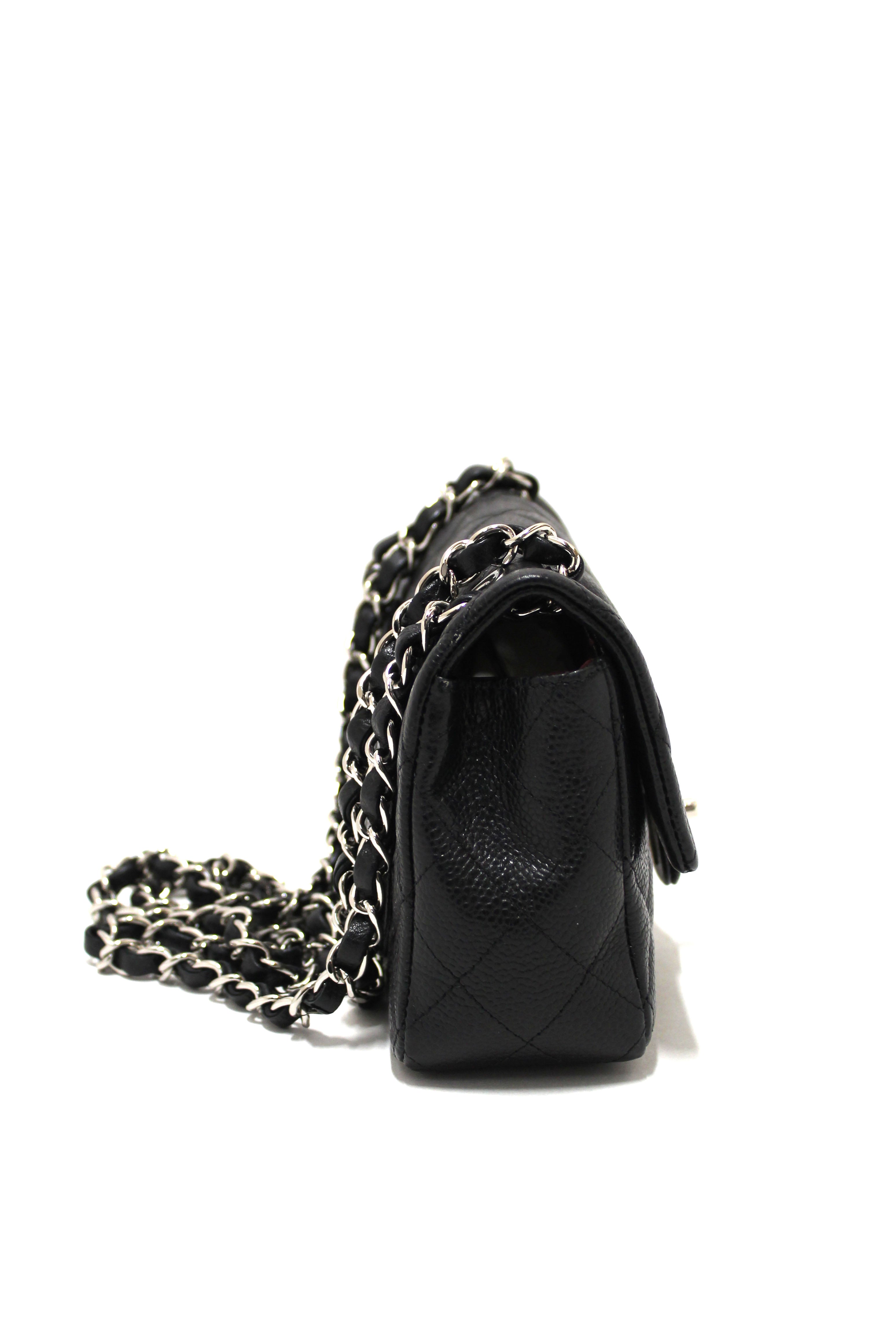 Chanel Black Quilted Caviar Leather Classic Mini Rectangle Flap Crossbody Bag