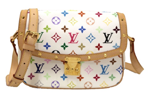 Authentic Louis Vuitton White Monogram Multicolor Canvas Sologne Messenger Bag