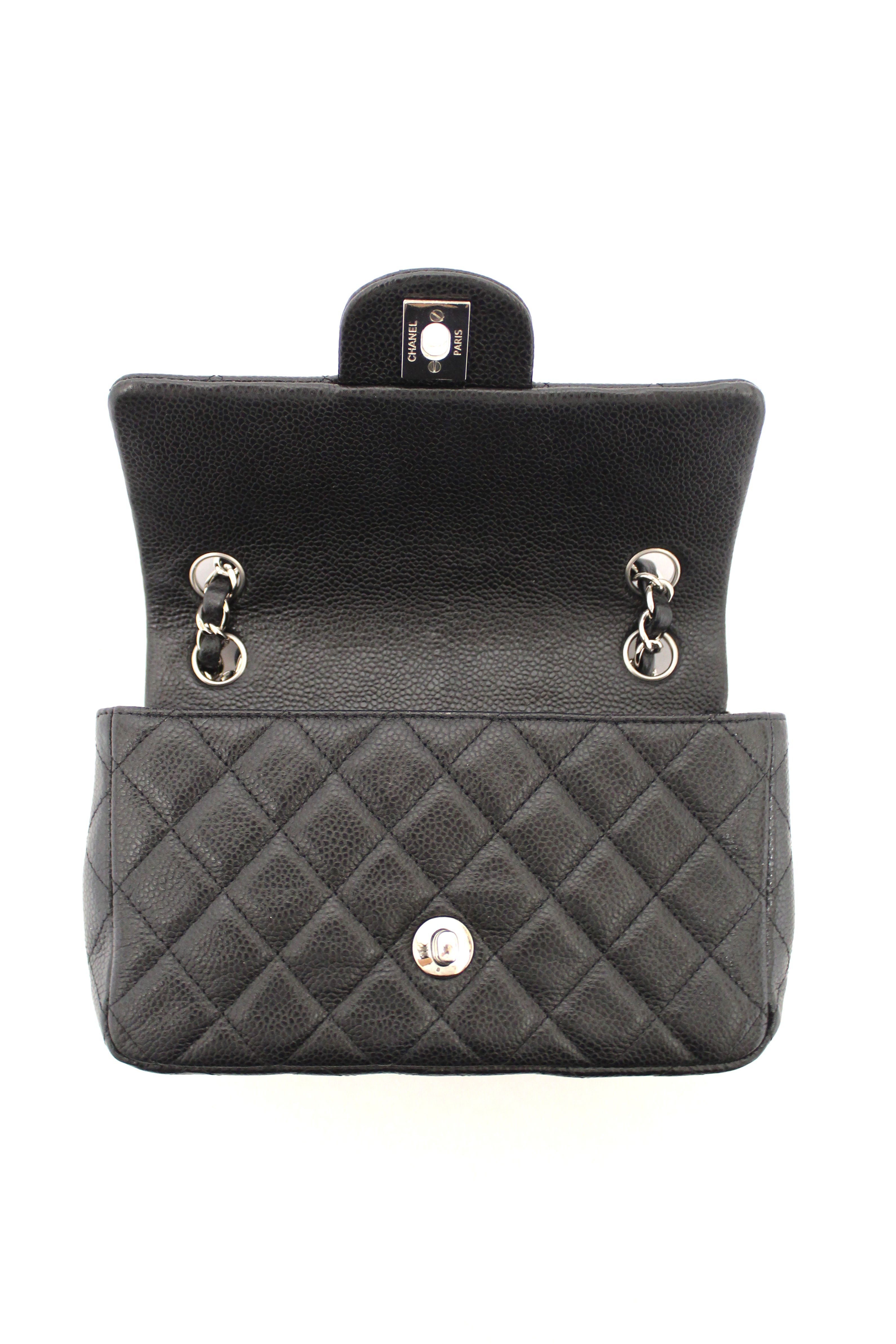 Chanel Black Quilted Caviar Leather Classic Mini Rectangle Flap Crossbody Bag