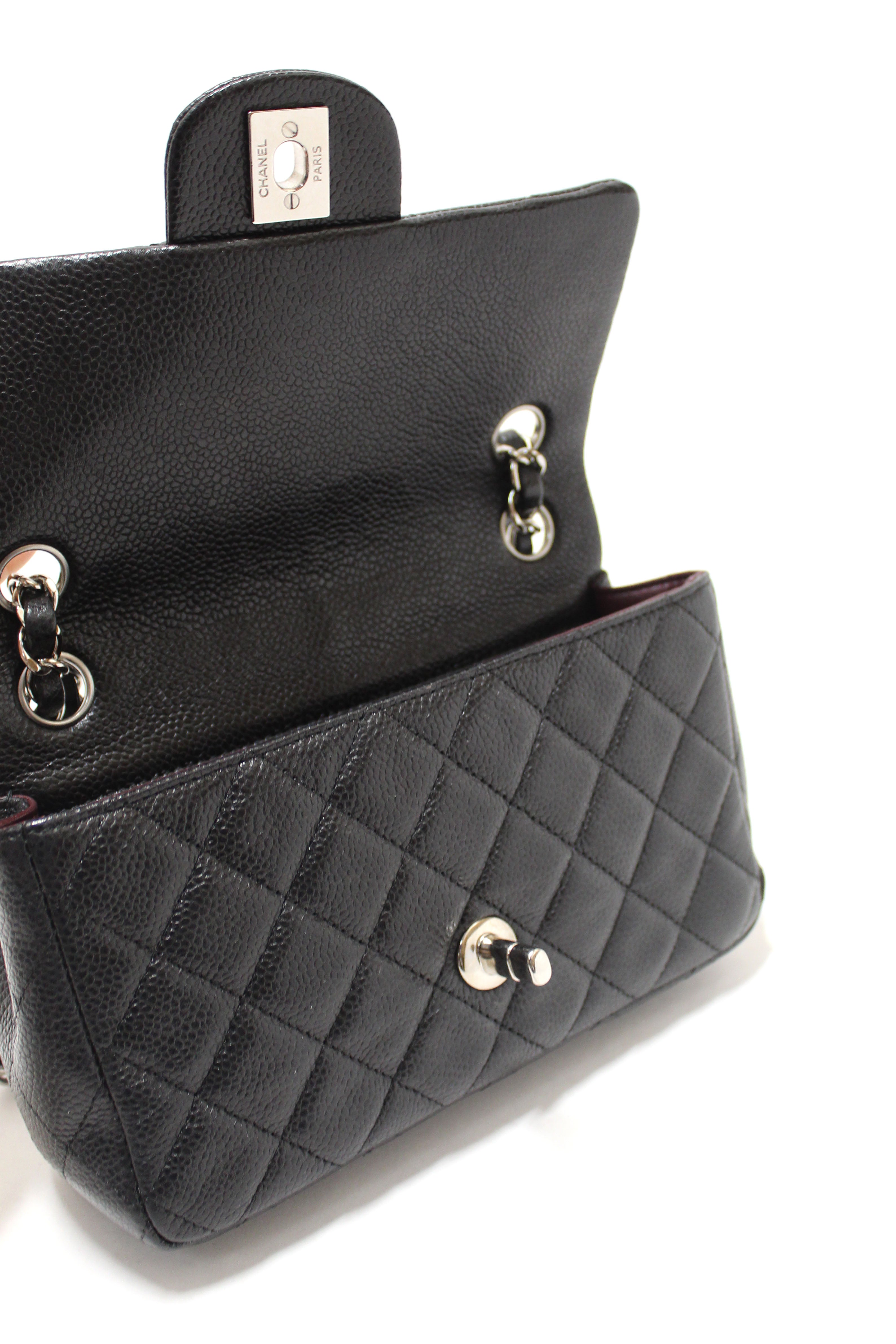 Chanel Black Quilted Caviar Leather Classic Mini Rectangle Flap Crossbody Bag