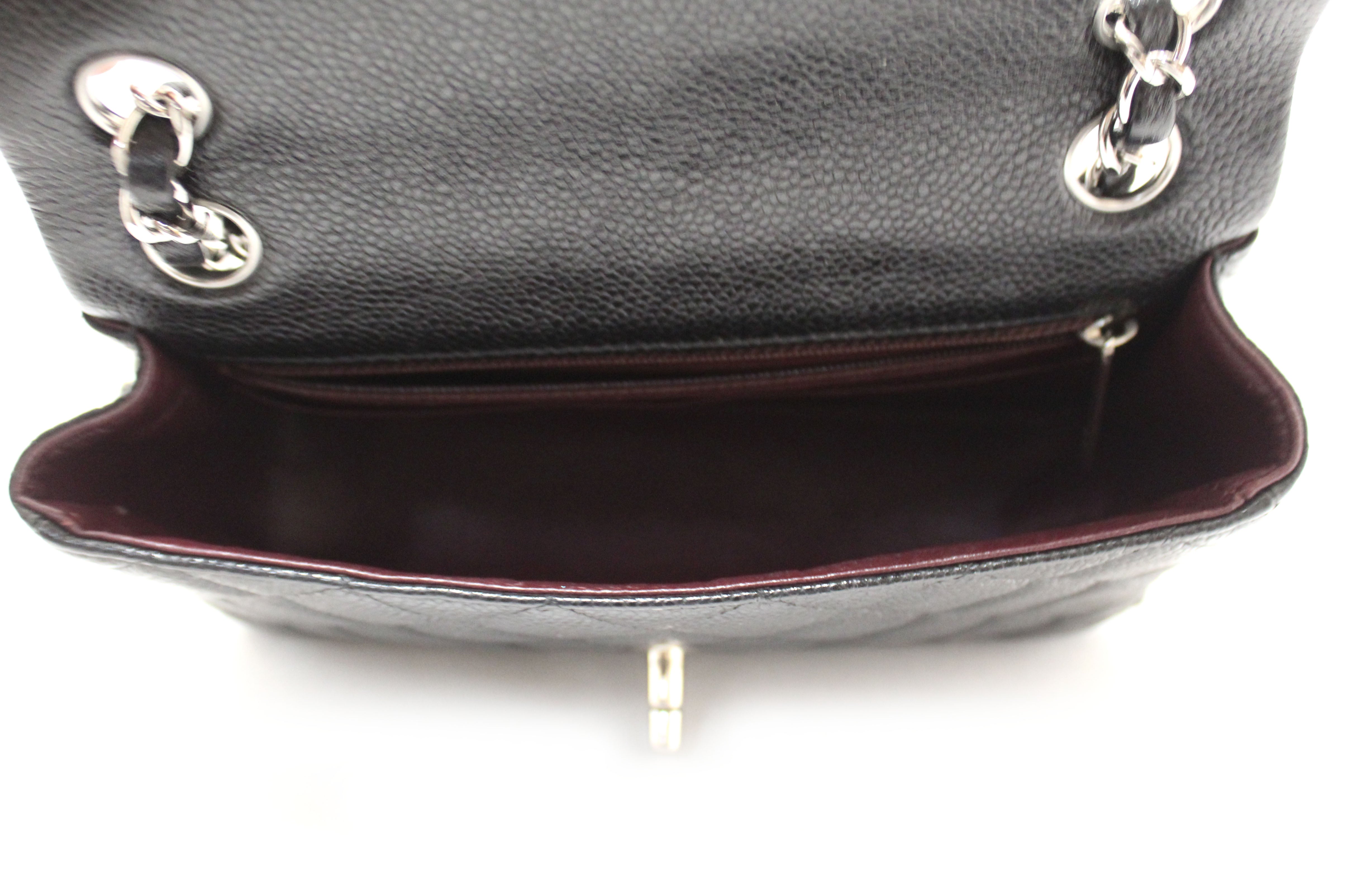 Chanel Black Quilted Caviar Leather Classic Mini Rectangle Flap Crossbody Bag