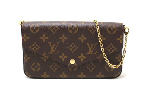 Authentic Louis Vuitton Classic Monogram and Fuchsia Pink Felicie Pochette Crossbody Bag