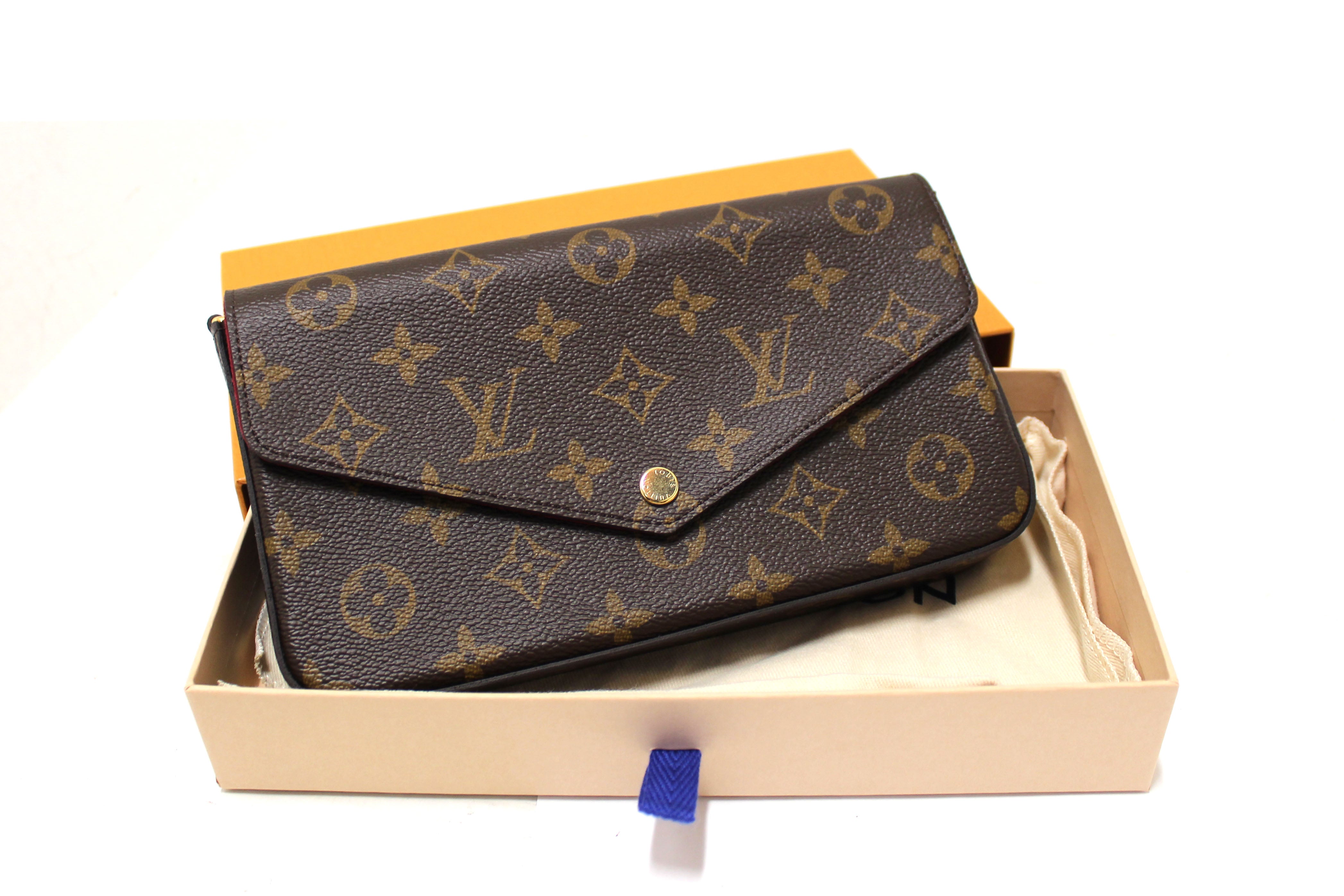 Authentic Louis Vuitton Classic Monogram and Fuchsia Pink Felicie Pochette Crossbody Bag