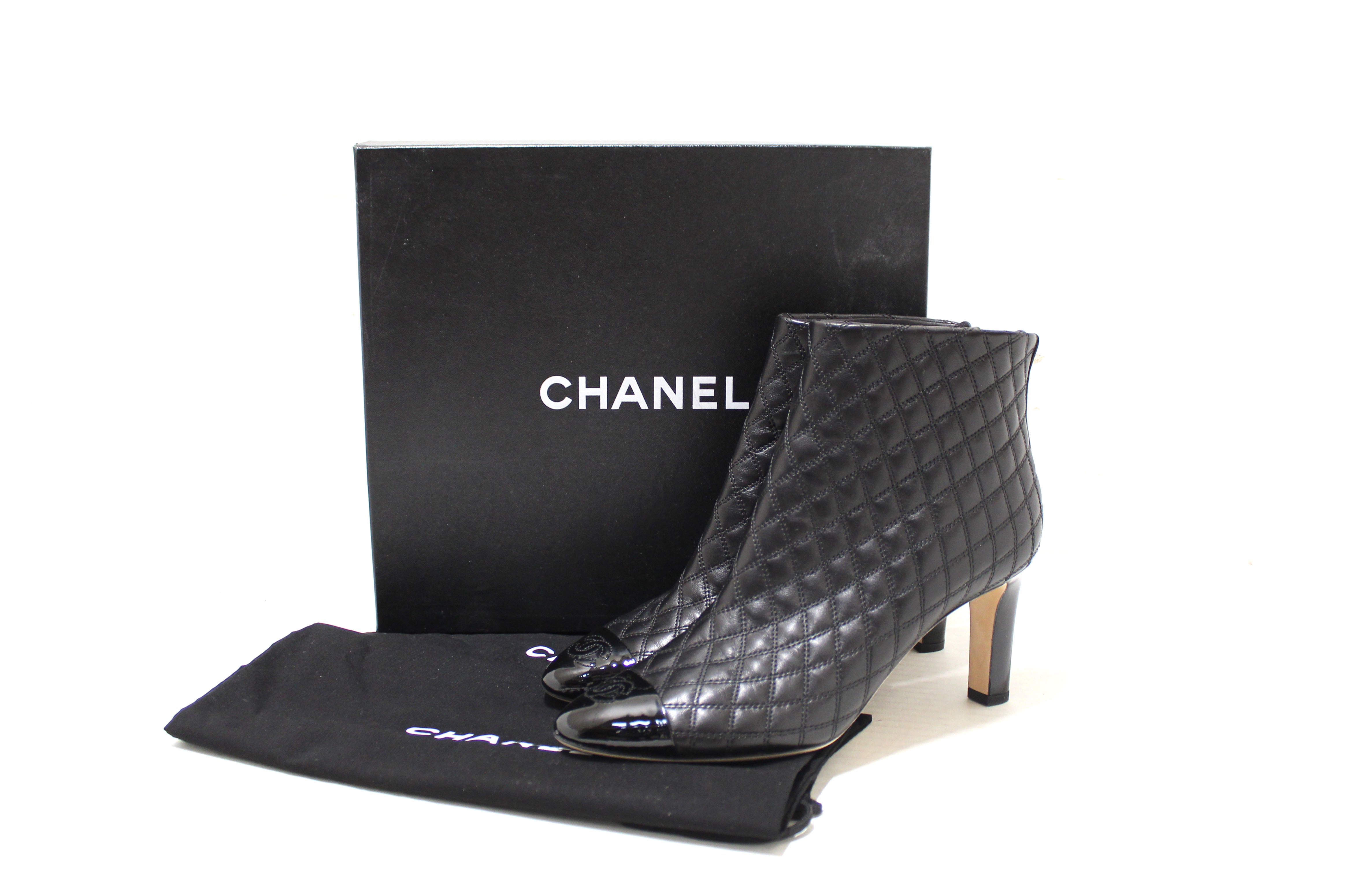 NEW Authentic Chanel Black Quilted Leather Ankle Heel Boots Size 40.5