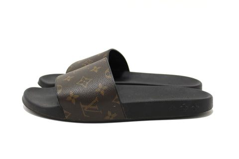 Authentic Louis Vuitton Men's Classic Monogram With Black Leather Waterfront Mule Size 9
