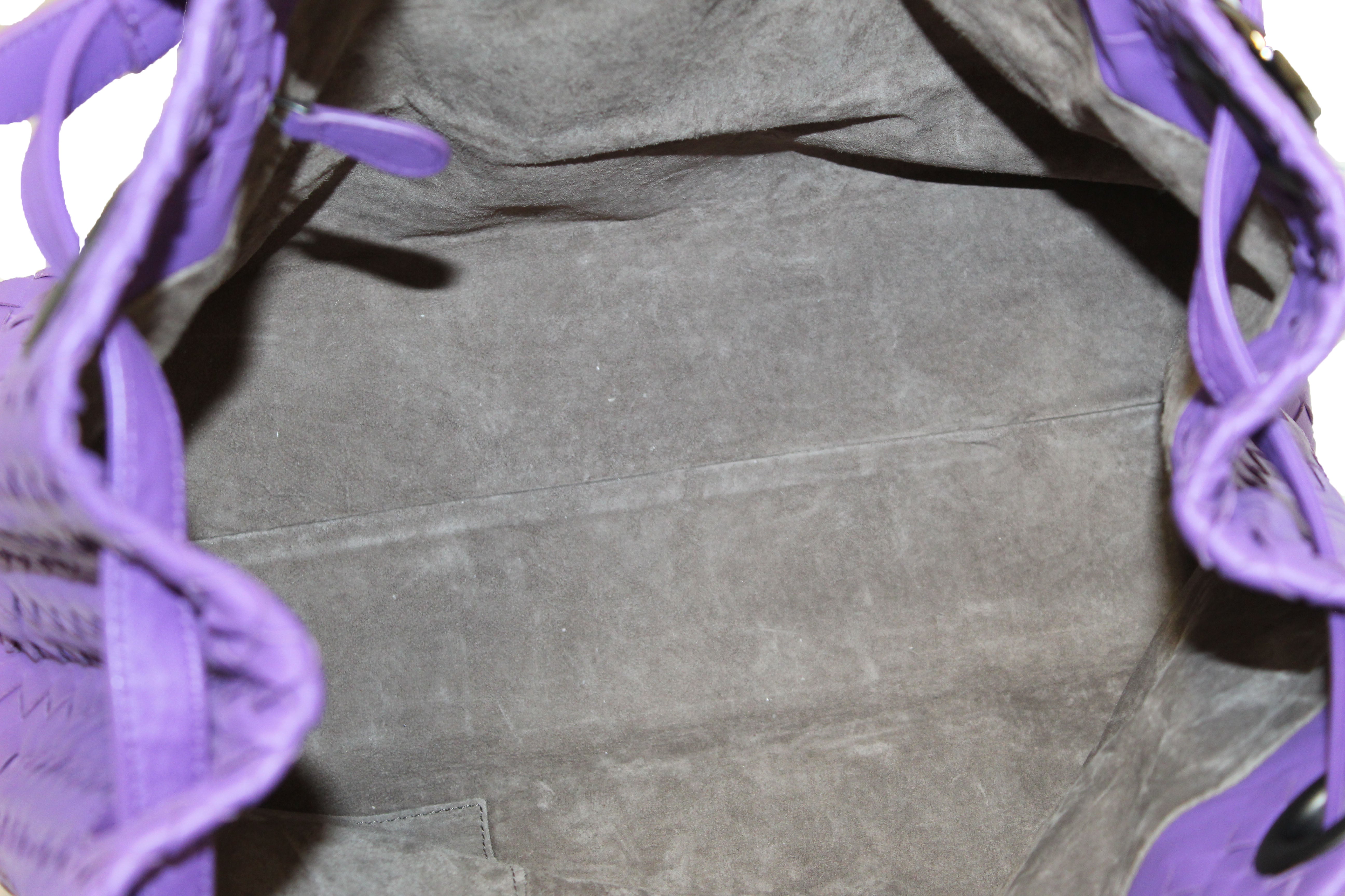 Authentic Bottega Veneta Purple Intrecciato Woven Nappa Leather Bella Tote Bag