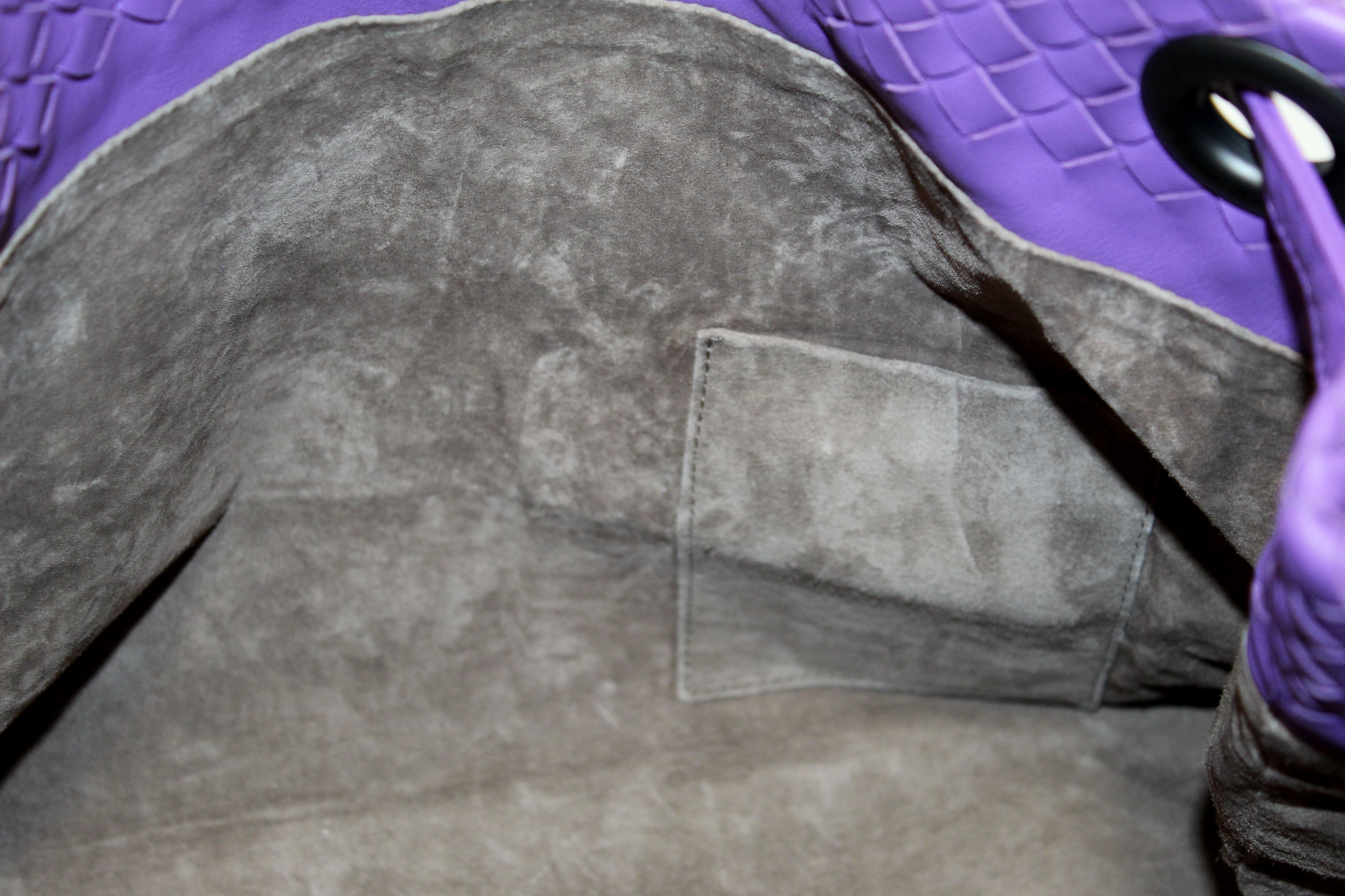 Authentic Bottega Veneta Purple Intrecciato Woven Nappa Leather Bella Tote Bag