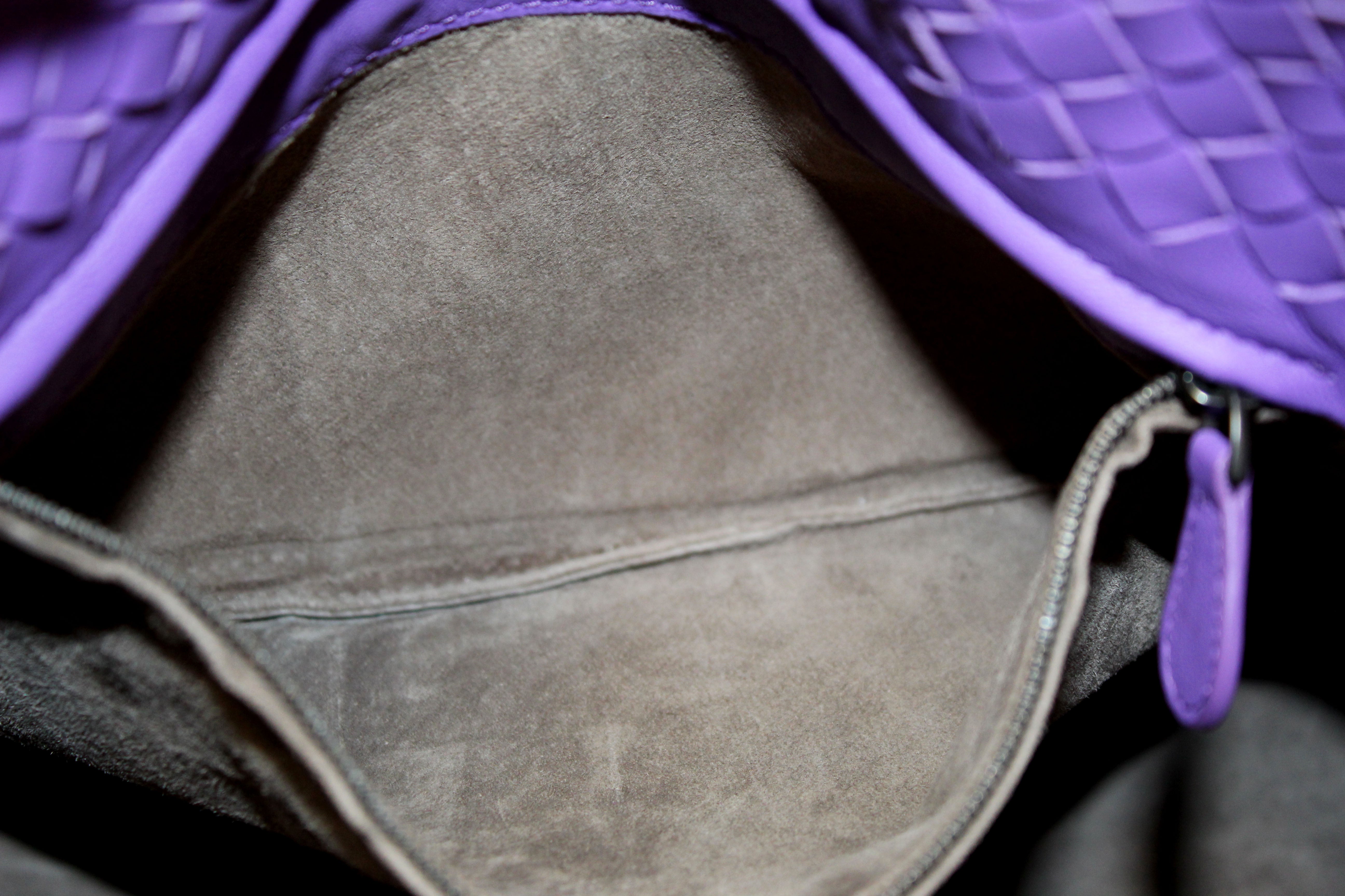 Authentic Bottega Veneta Purple Intrecciato Woven Nappa Leather Bella Tote Bag